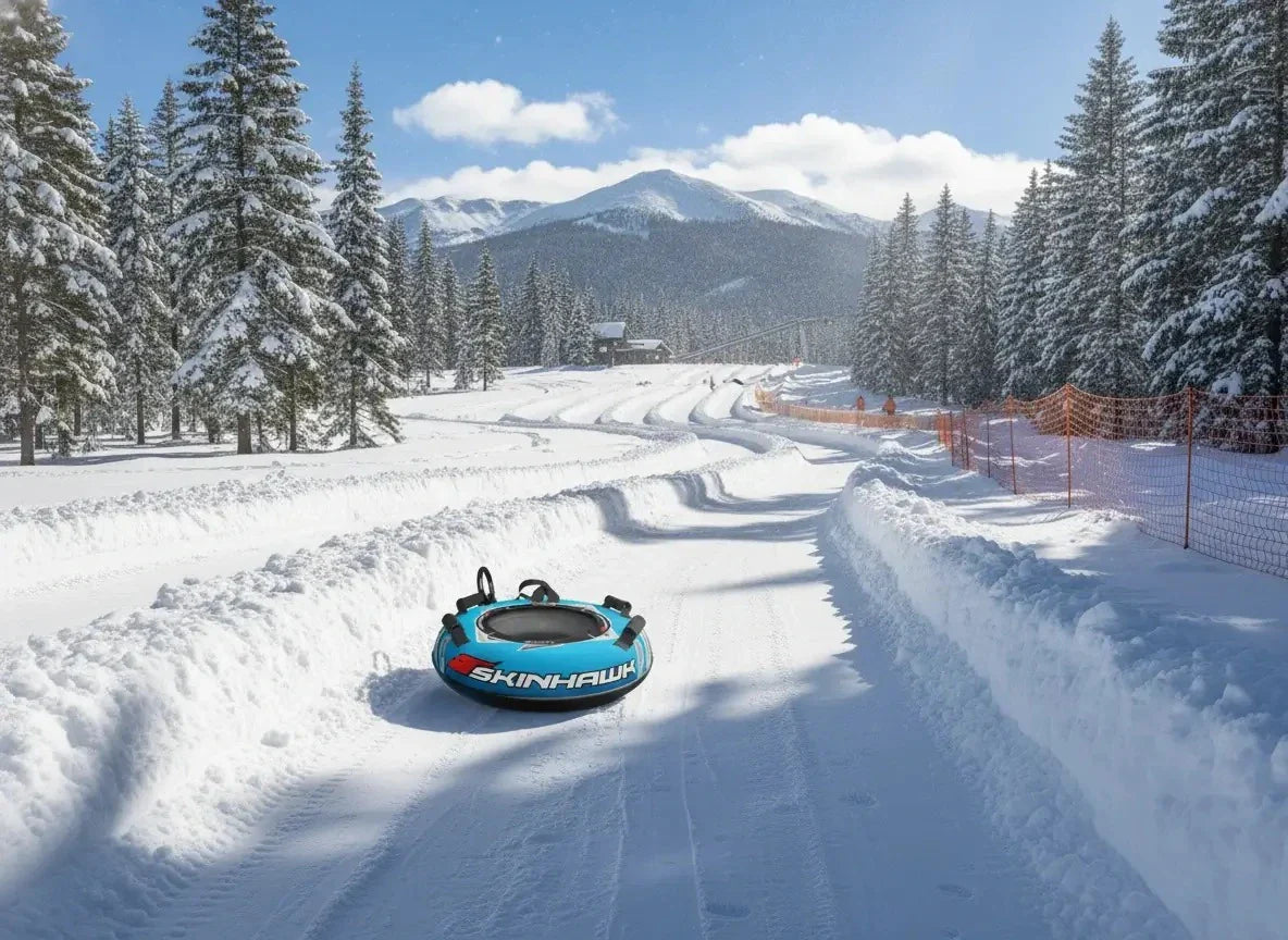 Ein Snowtube liegt auf der Piste in DACH