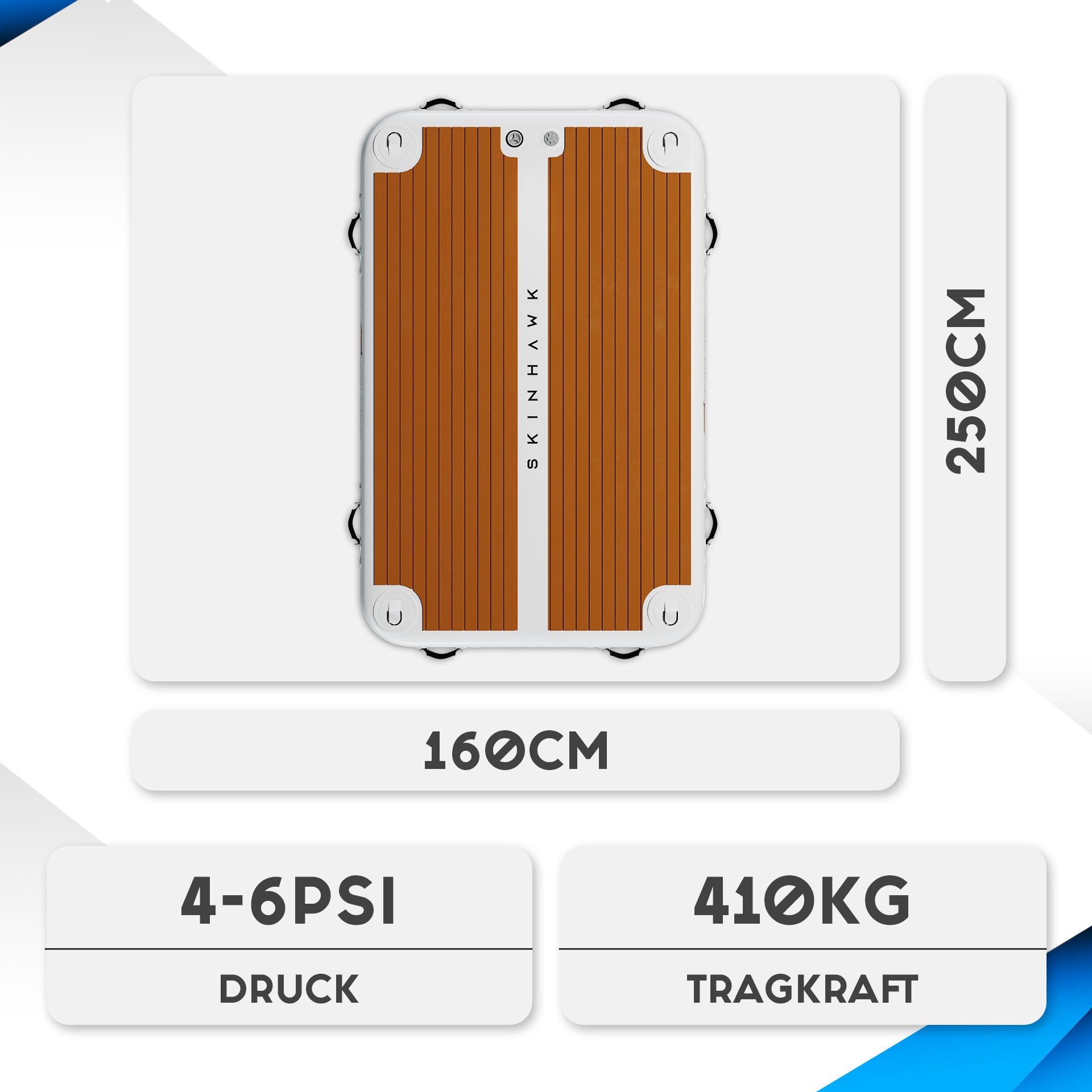 SKINHAWK BADEPLATTFORM AUFBLASBAR 250CM X 160CM X 20CM BELASTBARKEIT 410KG