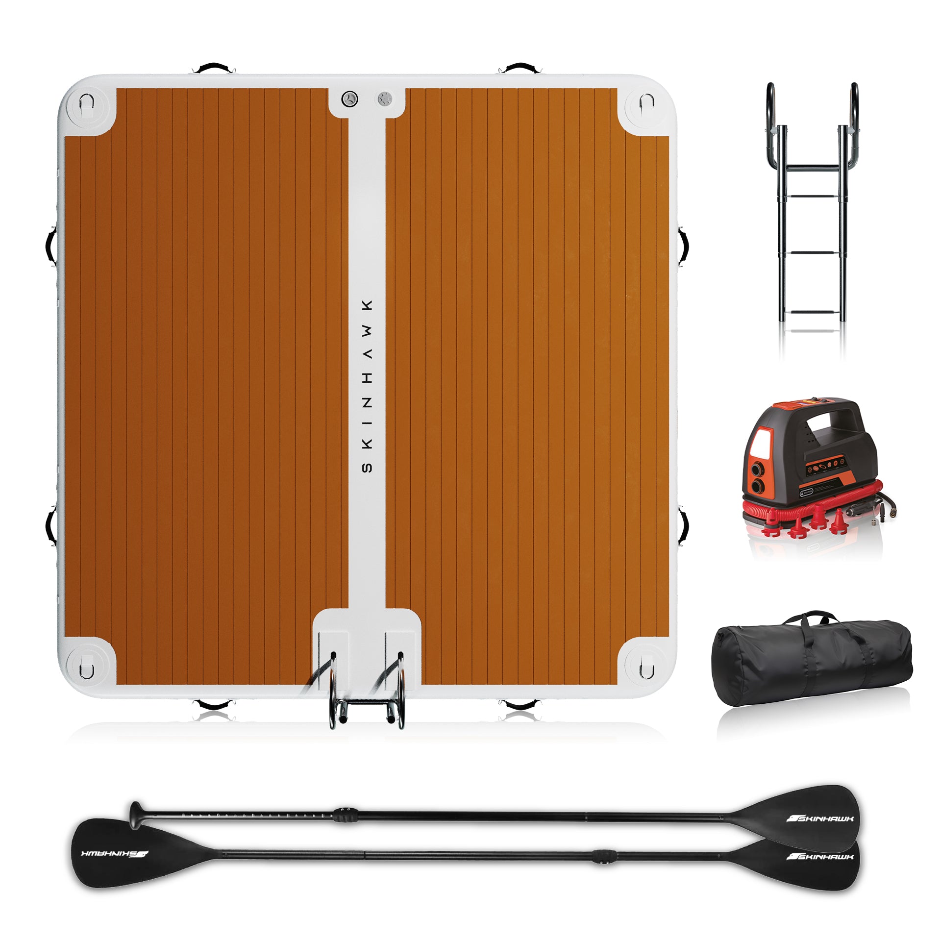 SKINHAWK BADEPLATTFORM AUFBLASBAR 300CM X 300CM X 20CM MIT EDELSTAHLLEITER