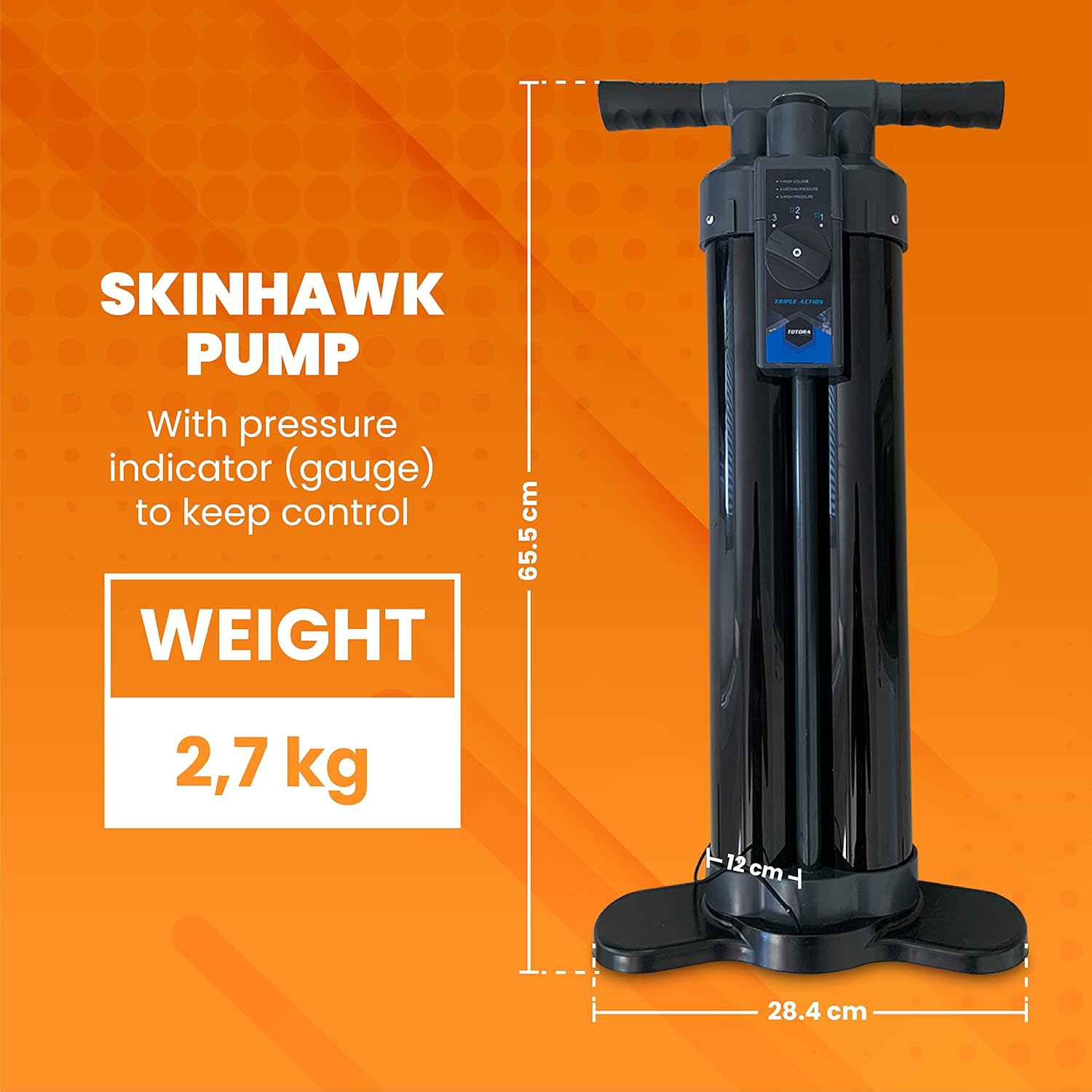 Pompe SKINHAWK Triple Action pour planches de stand up paddle, kayak