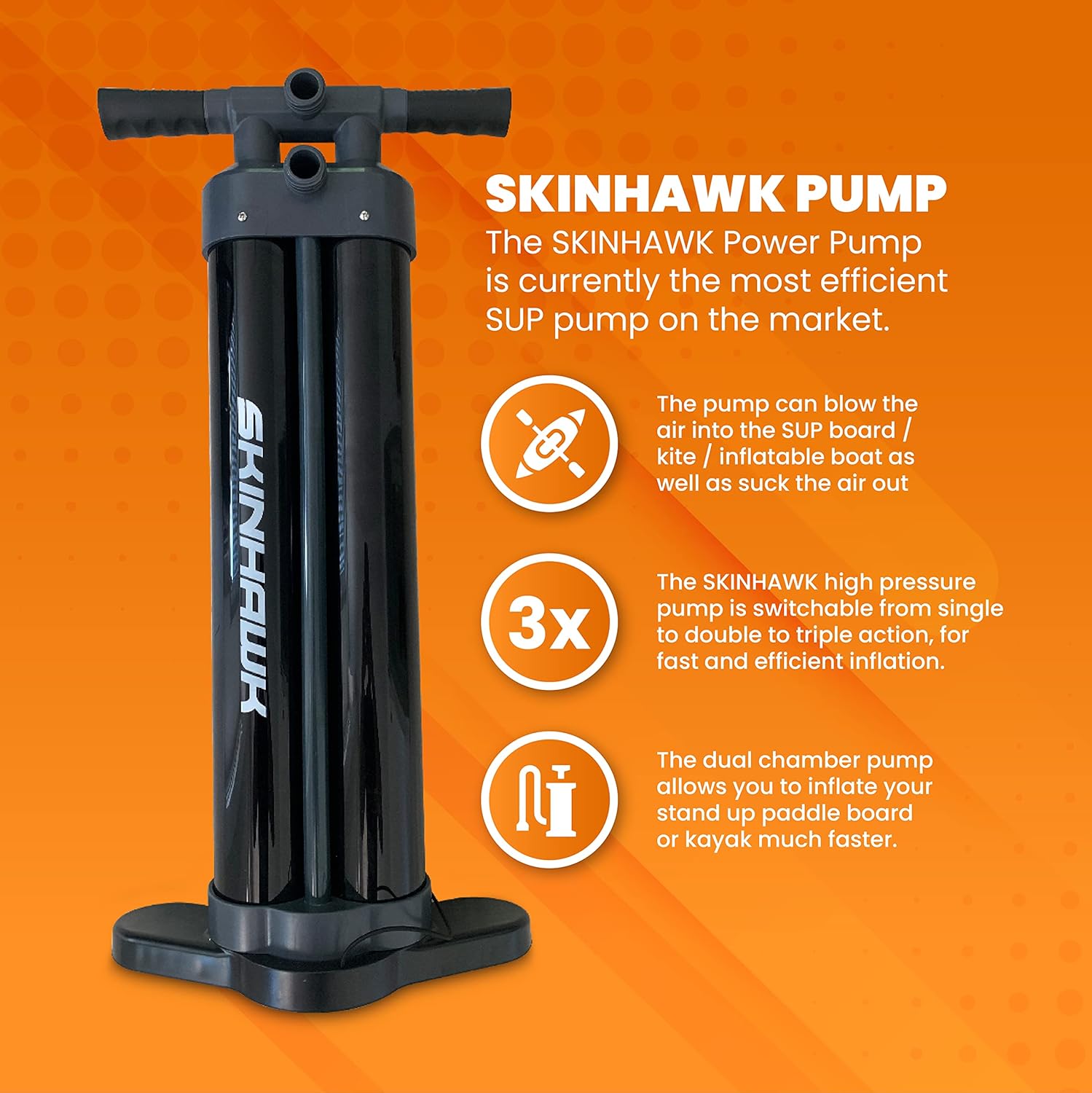 Pompe SKINHAWK Triple Action pour planches de stand up paddle, kayak