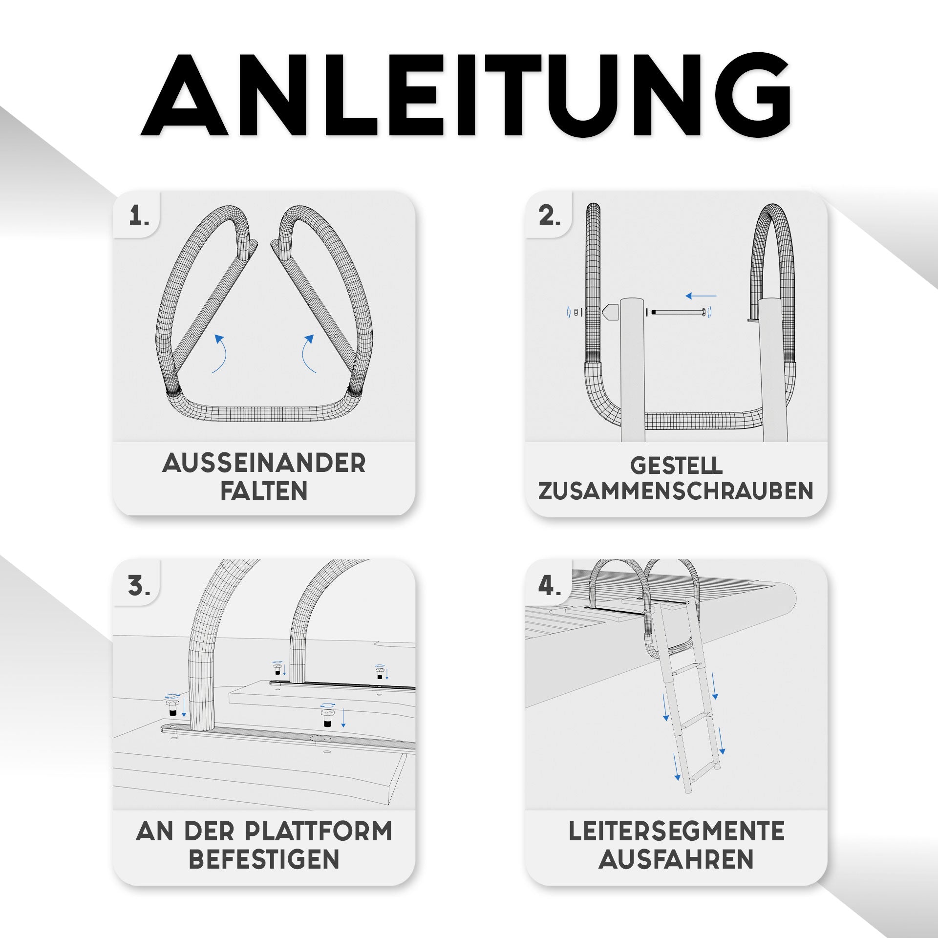SKINHAWK BADEPLATTFORM AUFBLASBAR 300CM X 300CM X 20CM MIT EDELSTAHLLEITER