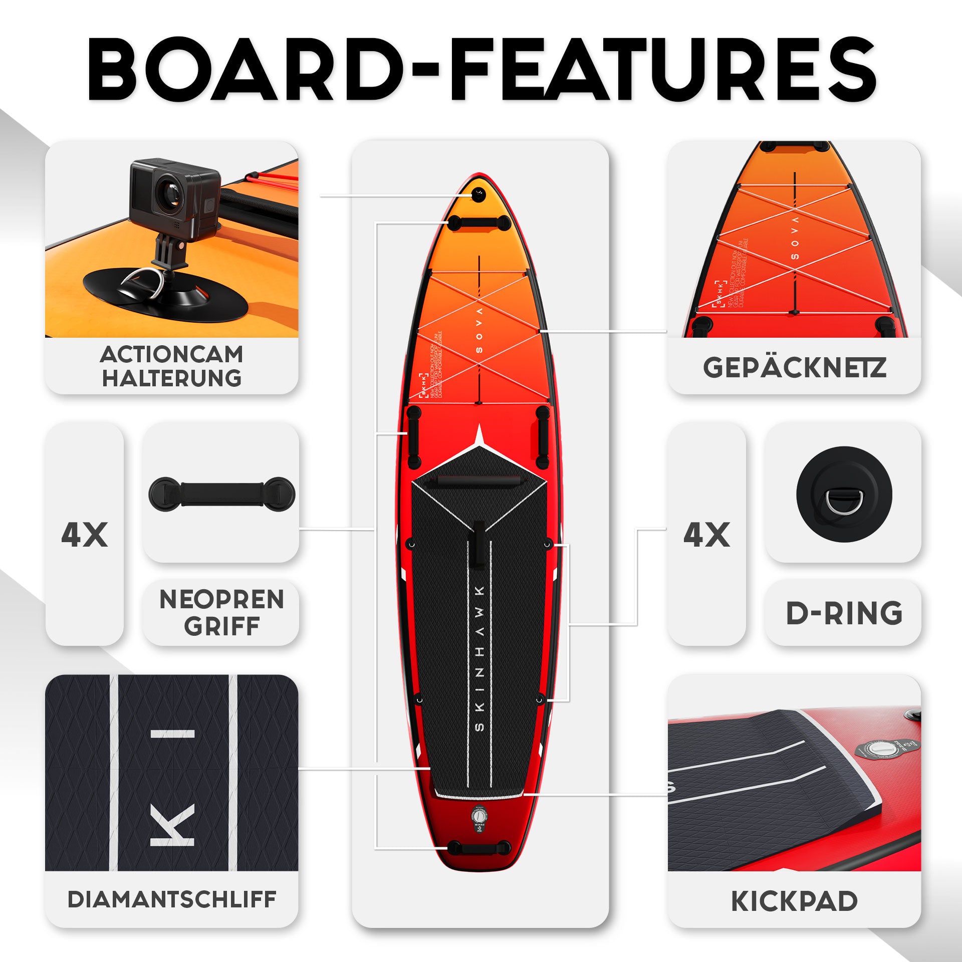 SKINHAWK SOVA12 SUP Board Rood Set 366 x 85 x 15cm