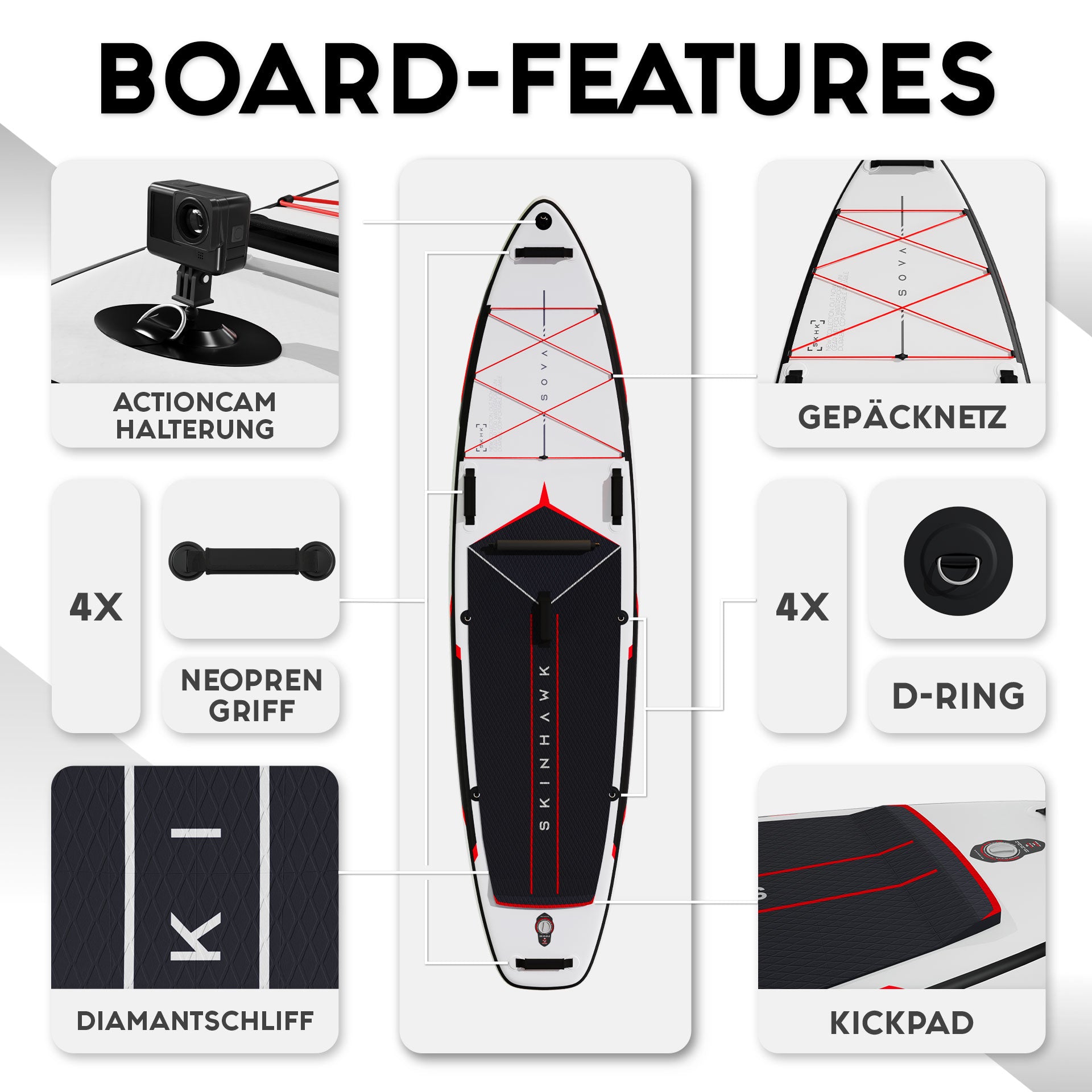 SKINHAWK SOVA12 SUP Board Set 366 x 85 x 15cm WEISS
