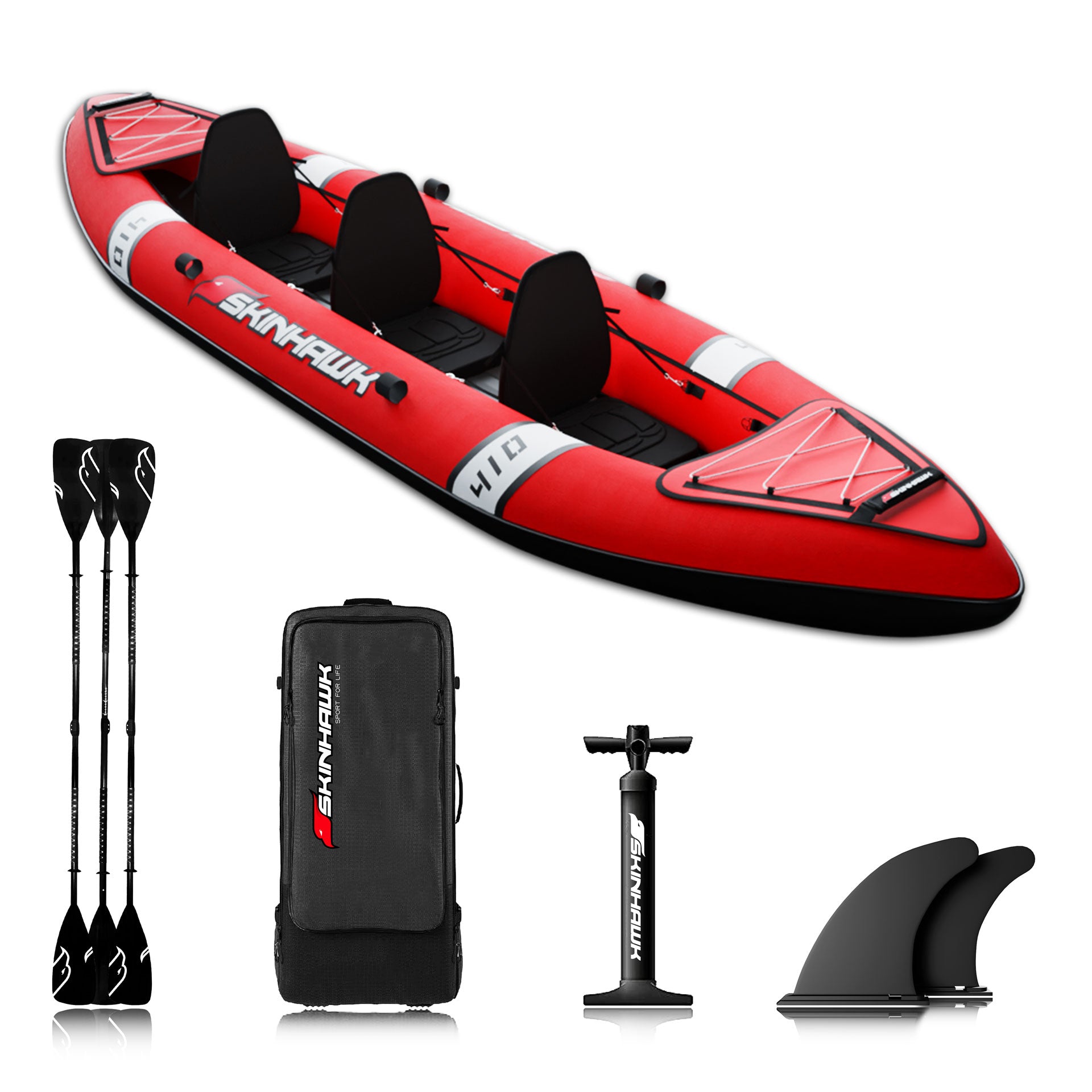 SKINHAWK Classic Kayak Rosso Canoa gonfiabile 410 per 3 persone