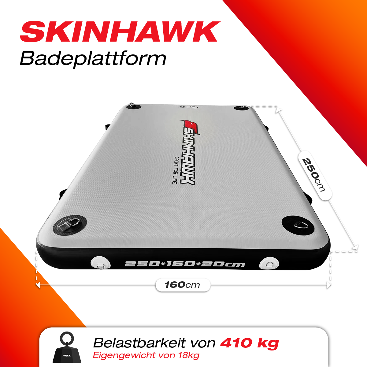 Piattaforma da bagno SKINHAWK 250cm x 160cm x 20cm isola da bagno isola solare piattaforma da barca