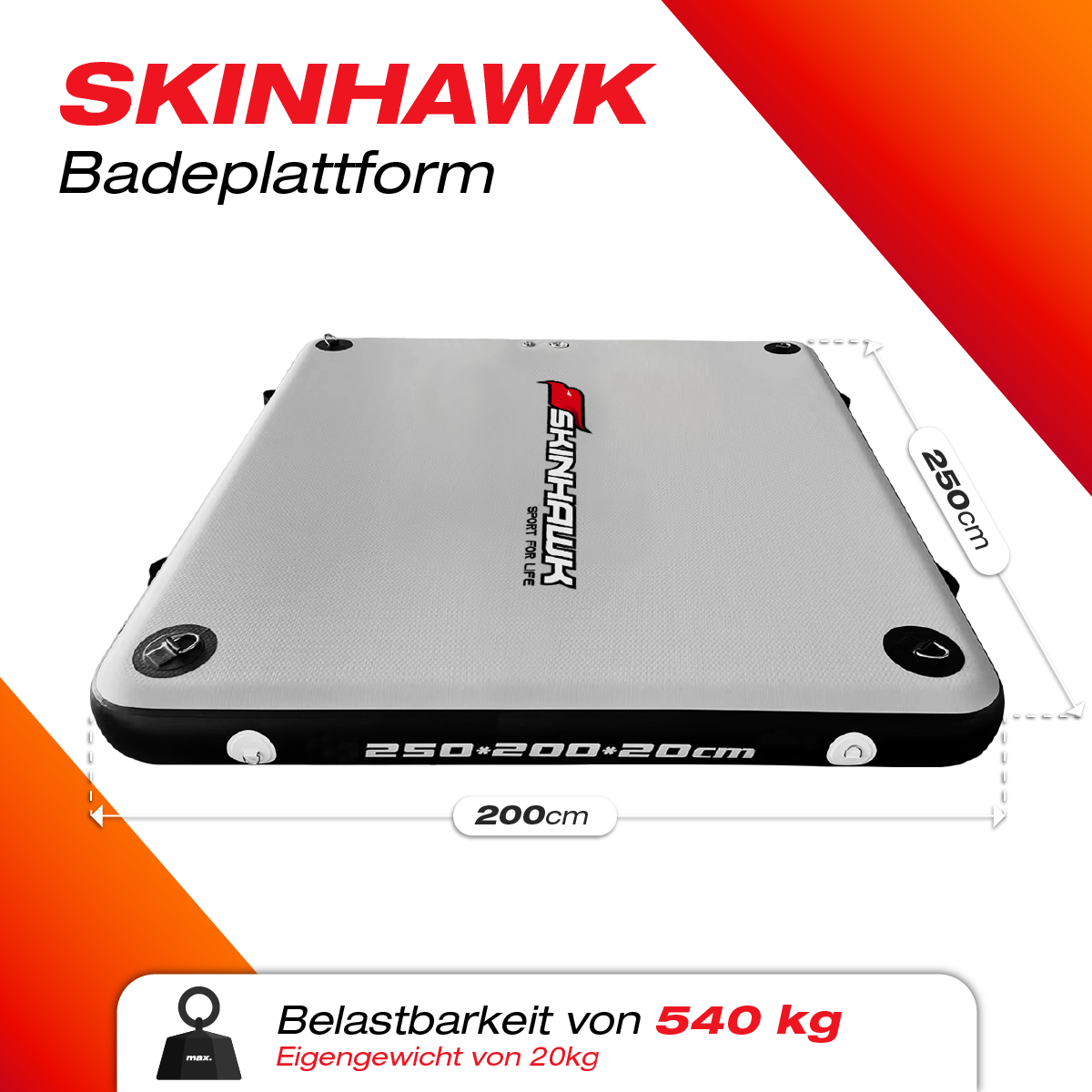 SKINHAWK piattaforma da bagno 250cm x 200cm x 20cm isola da bagno isola solare piattaforma da barca