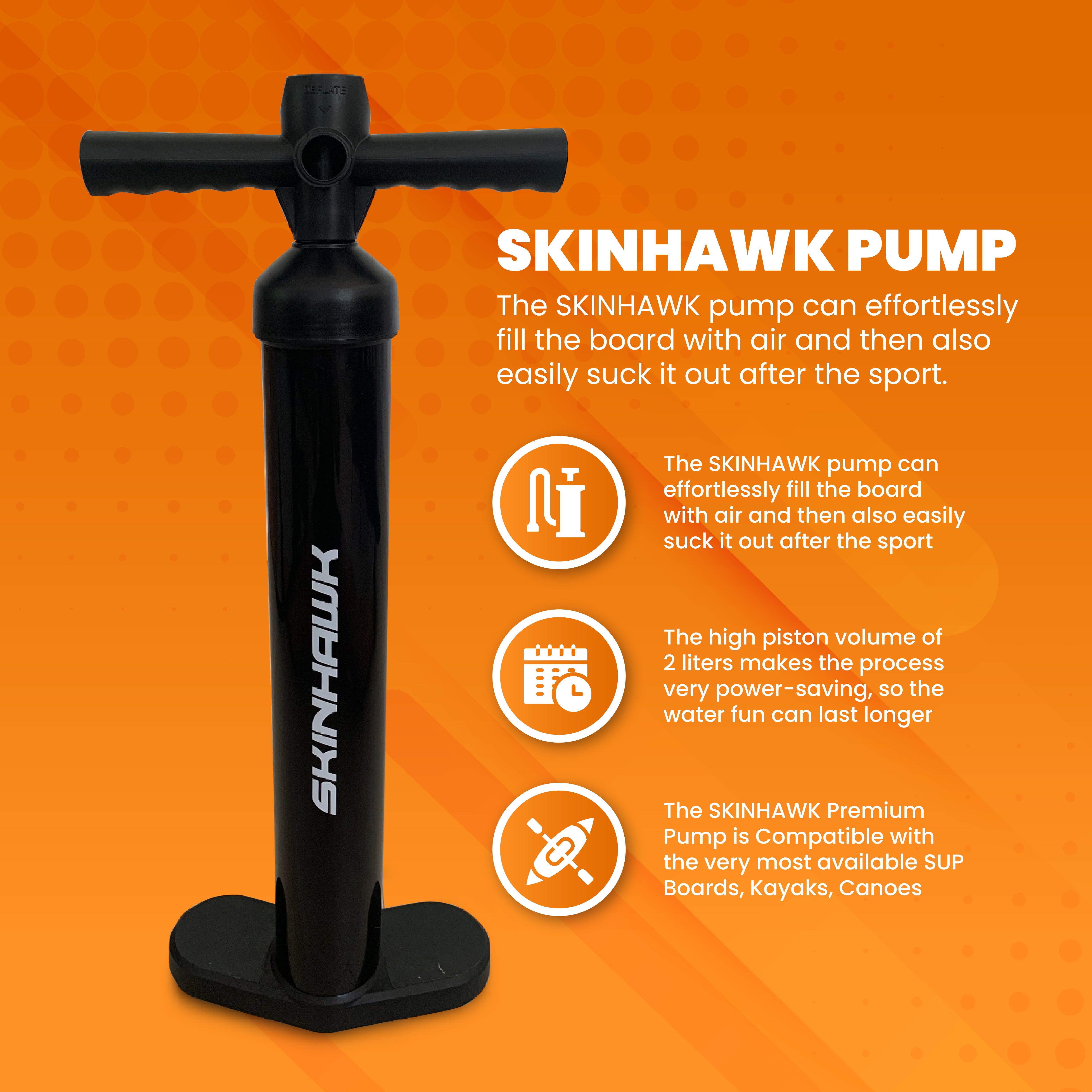 SKINHAWK Pompe puissante à double course, pompe à main haute performance pour planches de SUP, kayaks