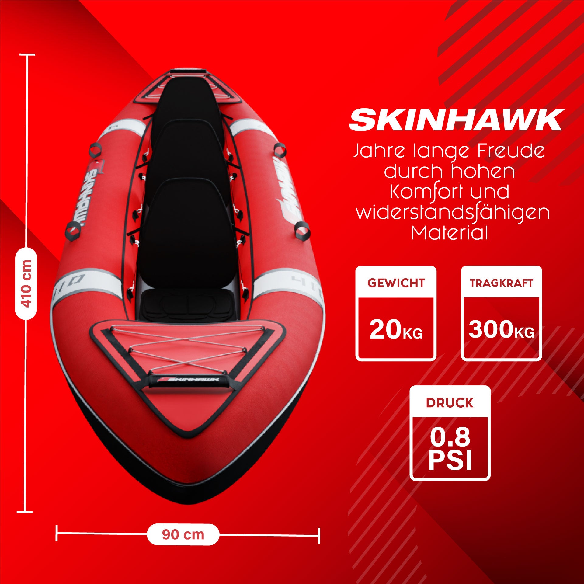 SKINHAWK Classic Kayak Rosso Canoa gonfiabile 410 per 3 persone
