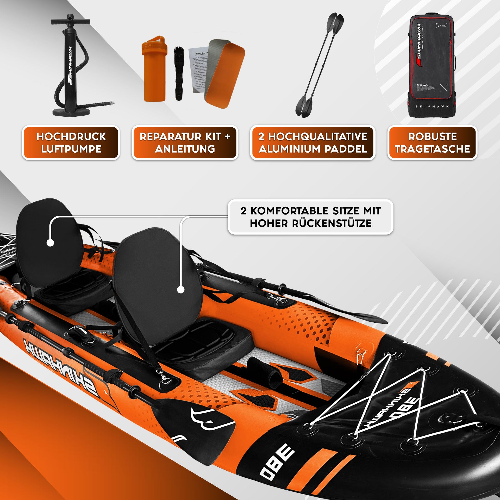 SKINHAWK EXCLUSIEF TWEEZITS KAJAK 380 CM × 96 CM ORANJE