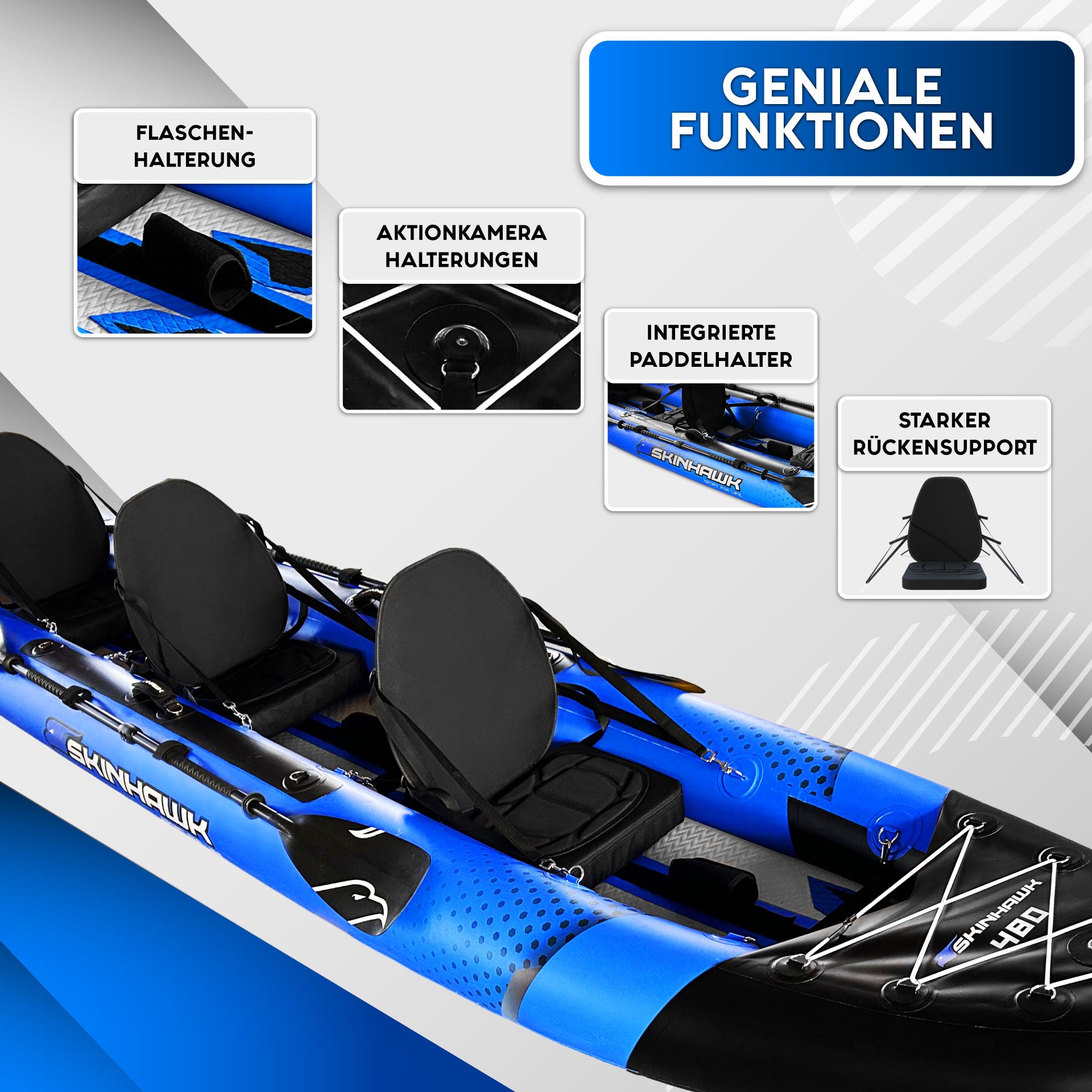 SKINHAWK EXCLUSIV DRIETAL KAYAK 480 CM X 96 CM BLAUW
