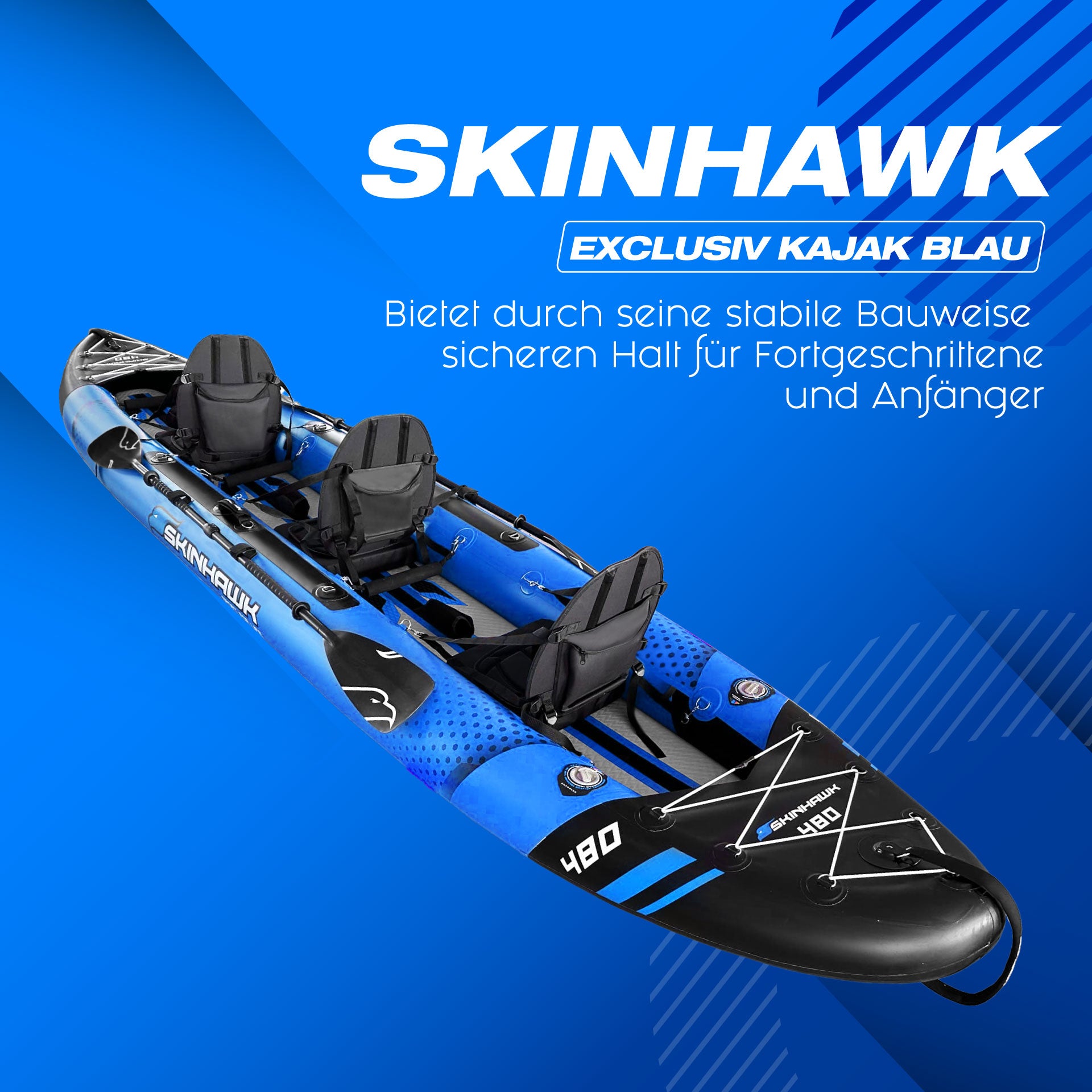 SKINHAWK EXCLUSIV DRIETAL KAYAK 480 CM X 96 CM BLAUW
