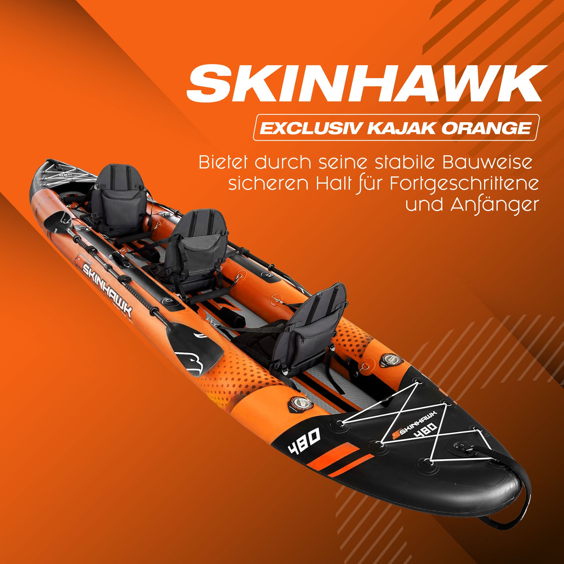 SKINHAWK EXCLUSIEF DRIETAL KAJAK kopen 480 CM X 96 CM ORANJE