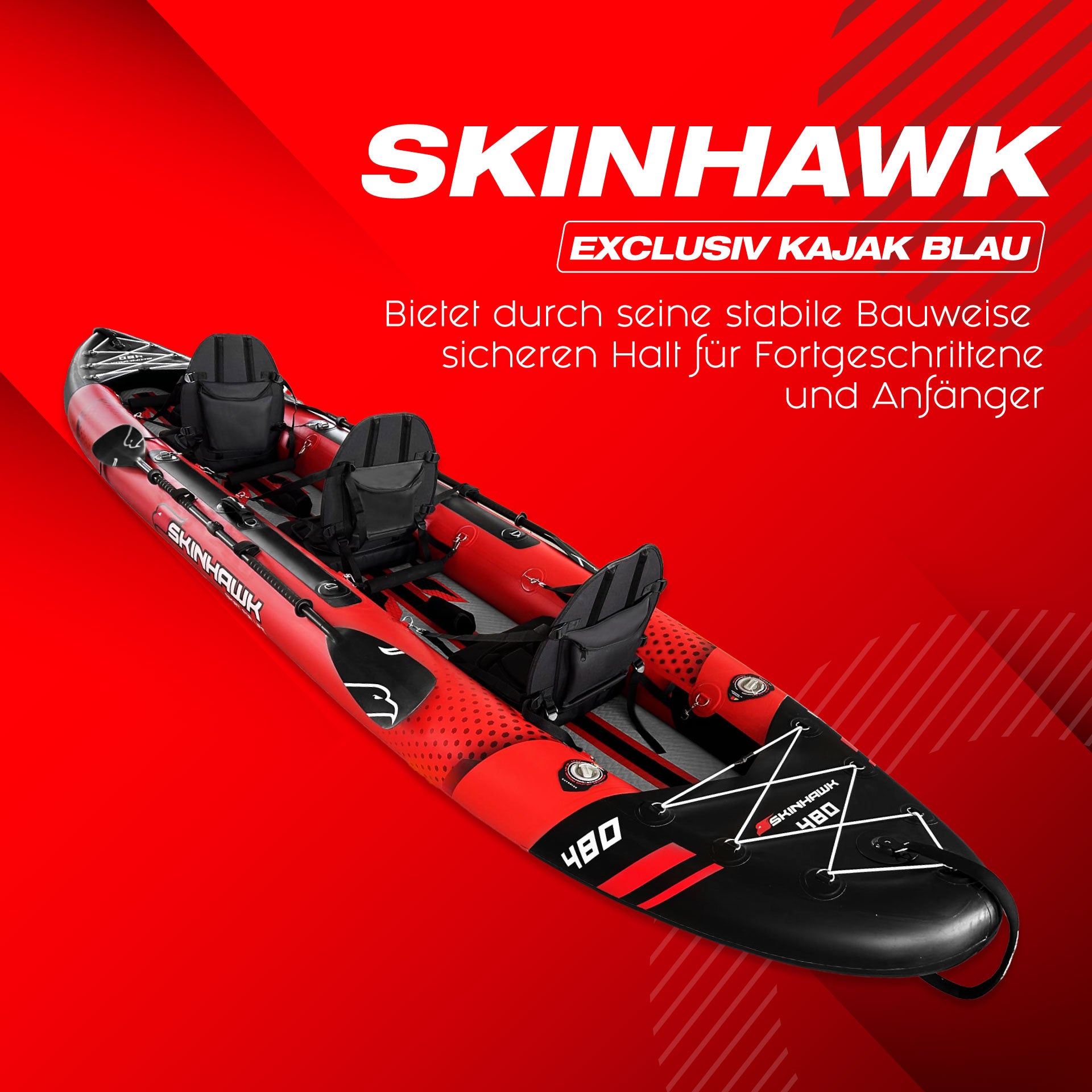 SKINHAWK EXCLUSIVE KAYAK TRIPLE 480CM X 96CM ROJO
