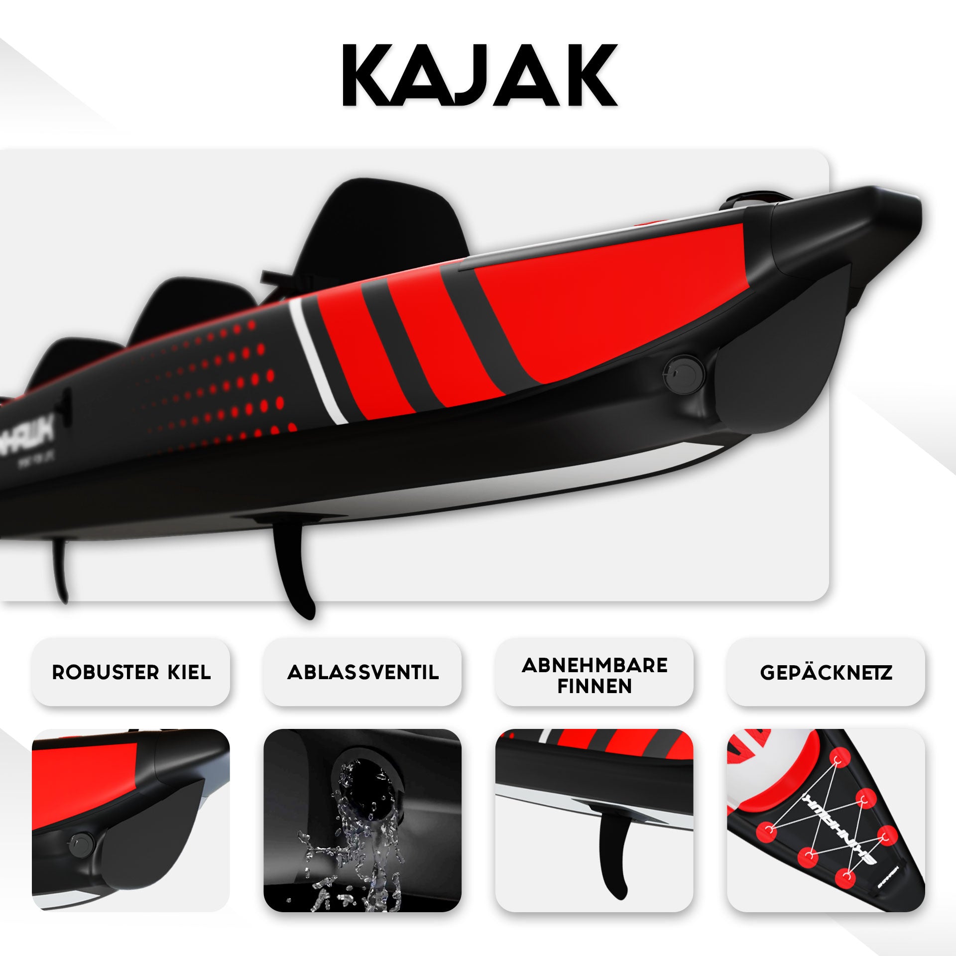 SKINHAWK Premium Full Drop Stitch Rosso Kayak 490 Canoa gonfiabile 490 x 85 cm