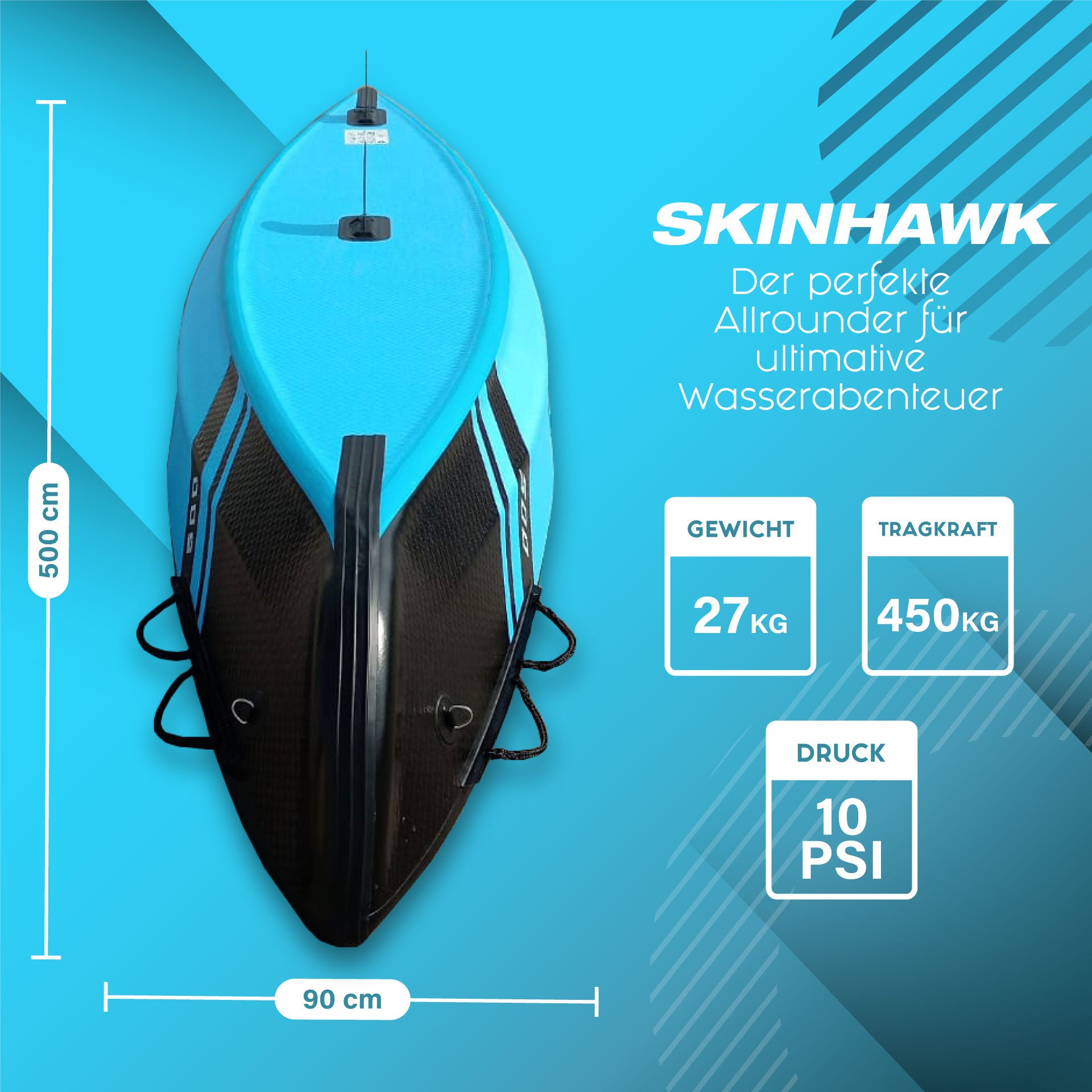 SKINHAWK Premium Full Drop Stitch Canoa 500, canoa per 3 persone, 500 x 90 x 45 cm Blu