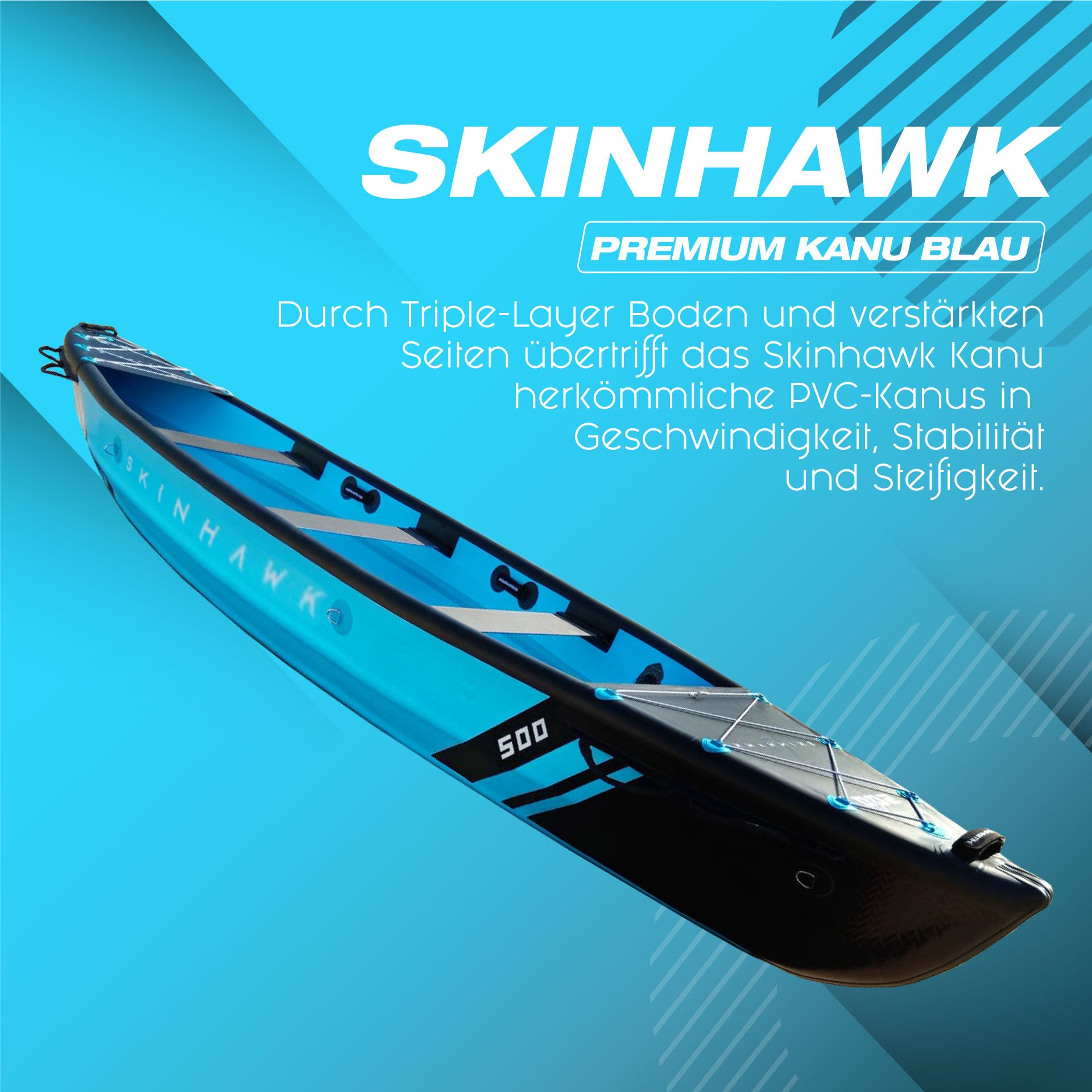 SKINHAWK Premium Full Drop Stitch Canoa 500, canoa per 3 persone, 500 x 90 x 45 cm Blu