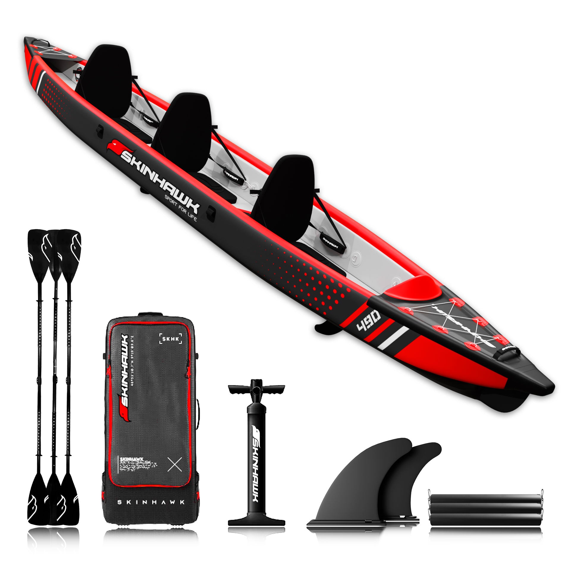 SKINHAWK Premium Full Drop Stitch Rosso Kayak 490 Canoa gonfiabile 490 x 85 cm