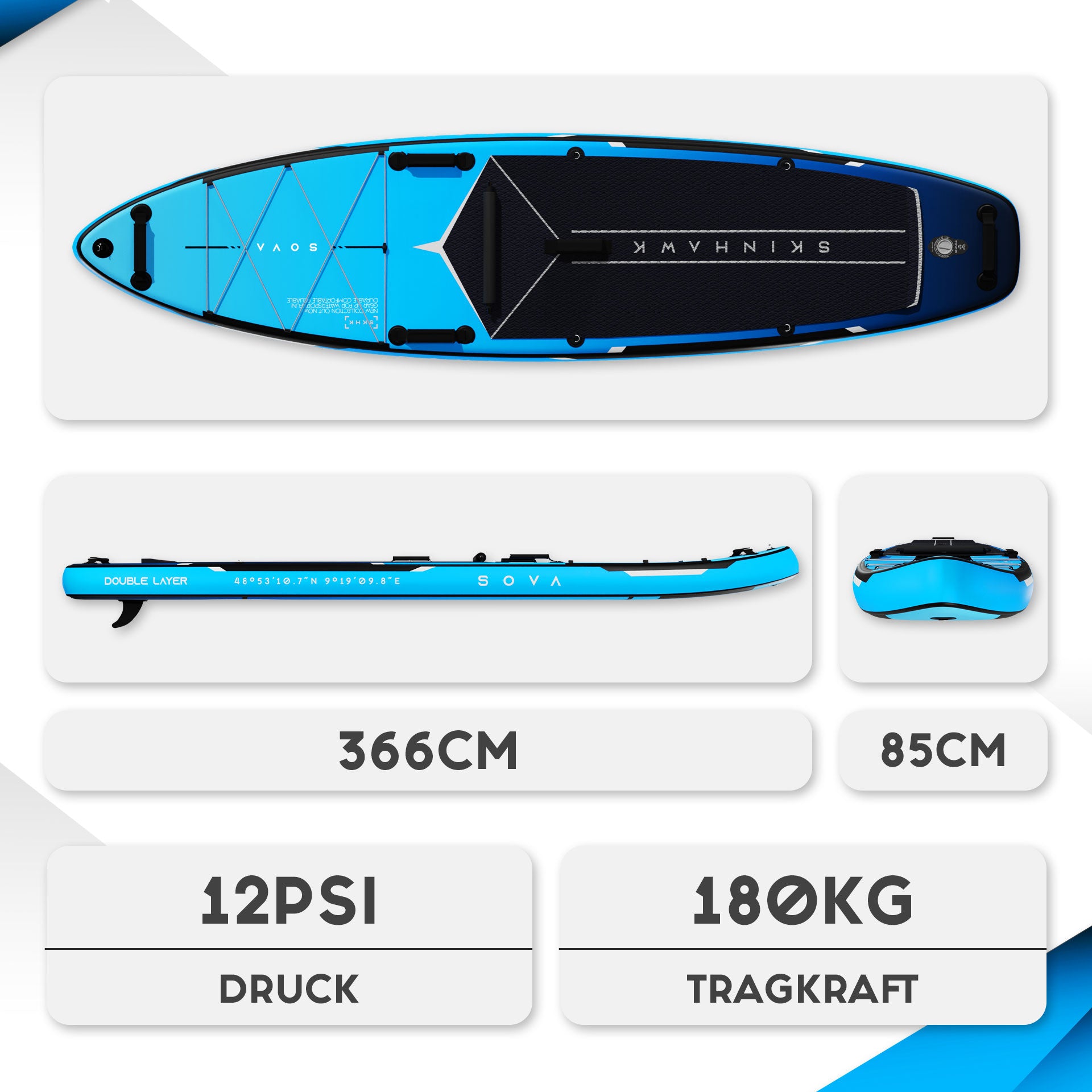 SKINHAWK SOVA12 SUP Board Blue Set 366 x 85 x 15cm
