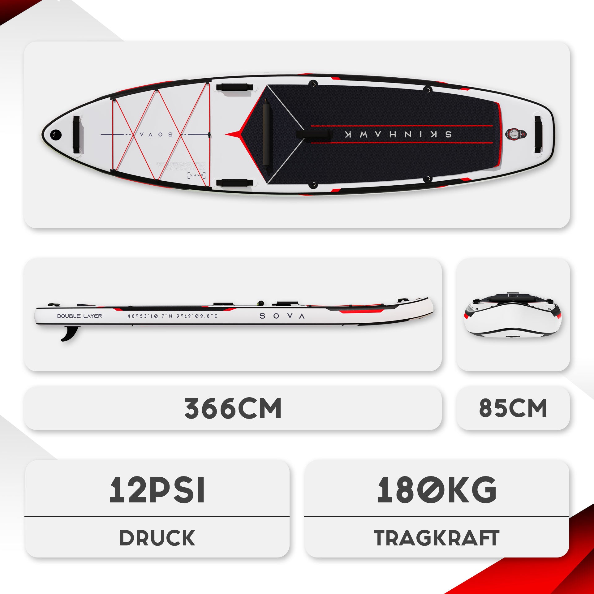 SKINHAWK SOVA12 SUP Board White Set 366 x 85 x 15cm