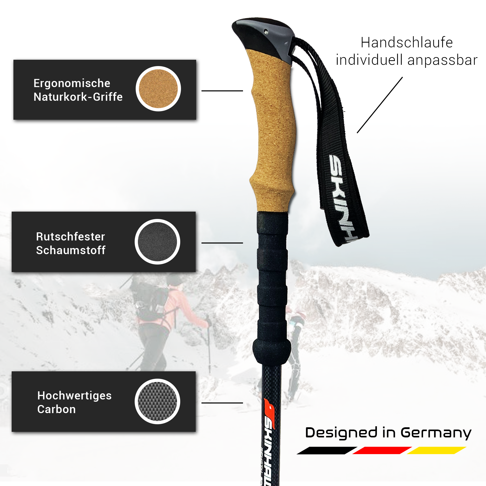 SKINHAWK telescoopstokken / wandelstokken van koolstofvezel