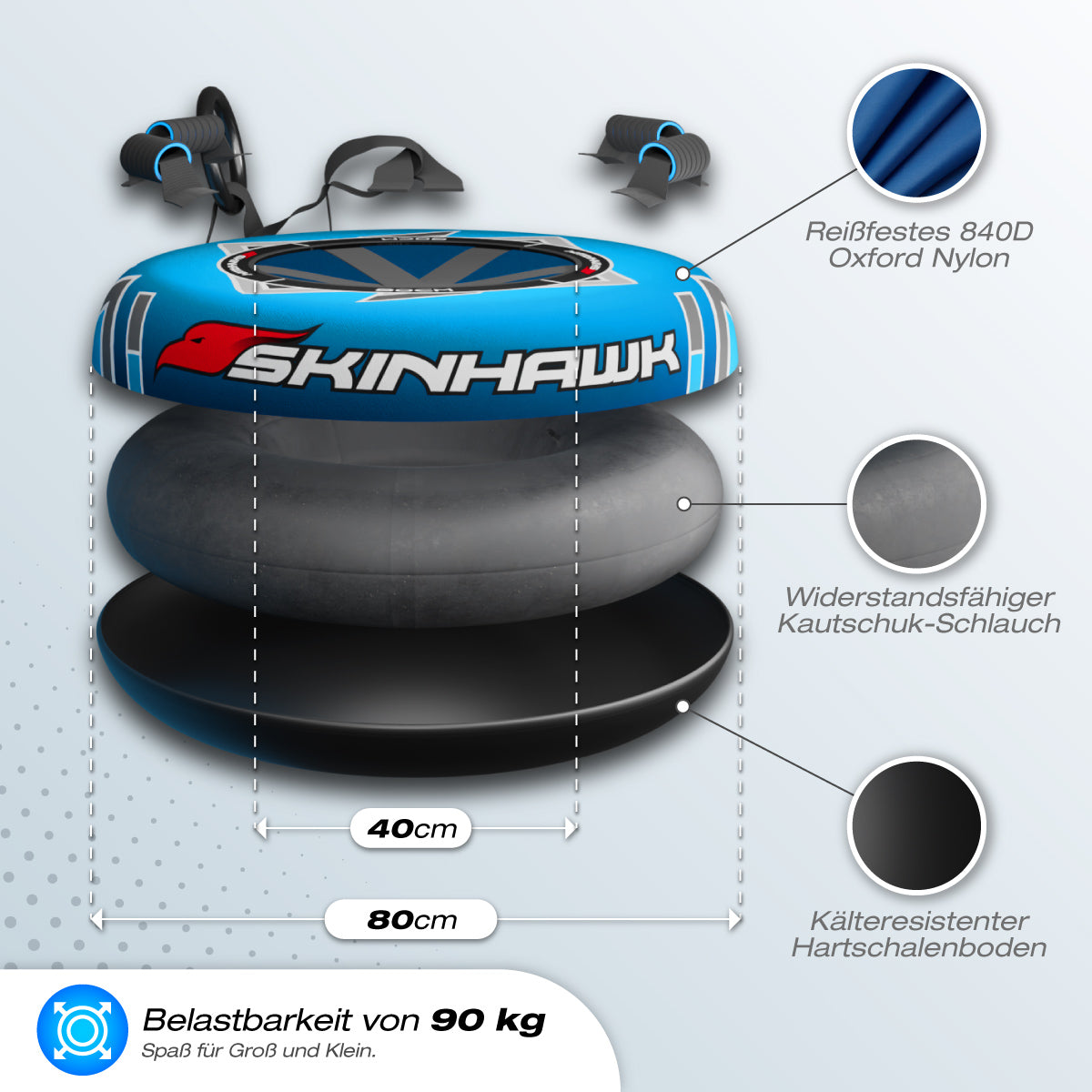 SKINHAWK Profi snowtube band Ø80 cm BLAUW