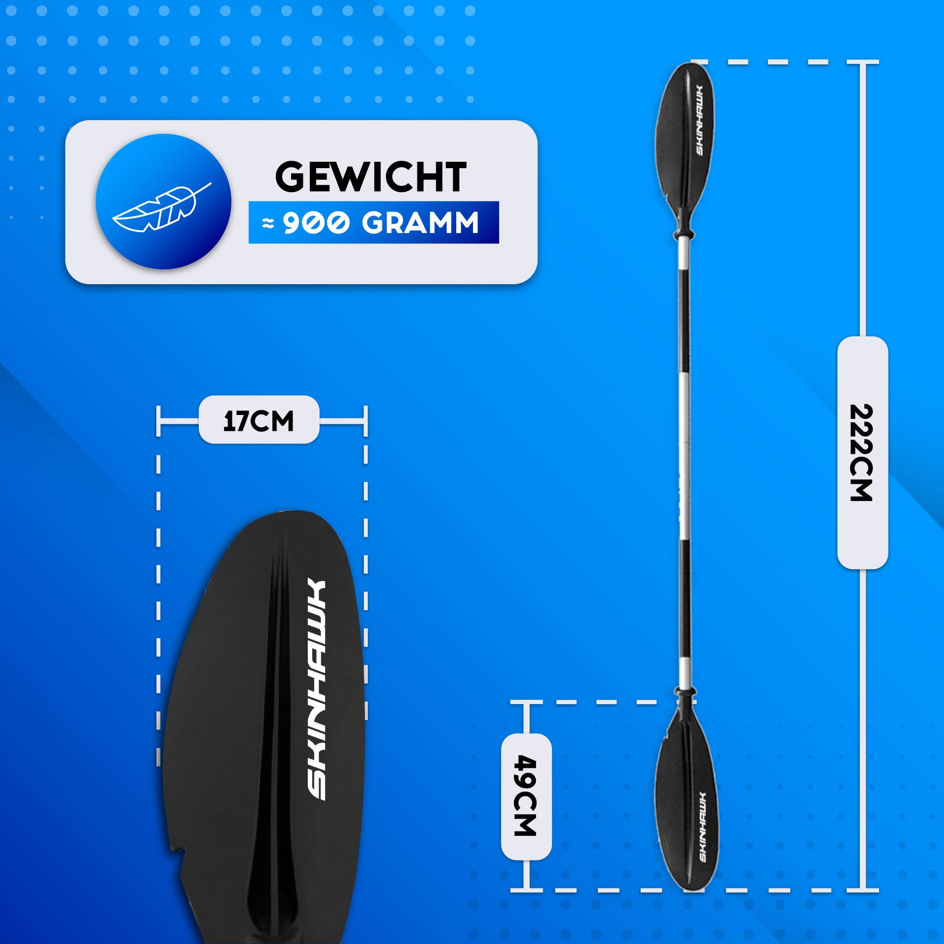Skinhawk Pagaie 4 pièces en aluminium pour kayak