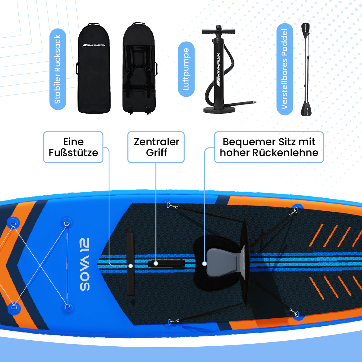 SKINHAWK SOVA12 SUP Board Set 366 x 84 x 15cm