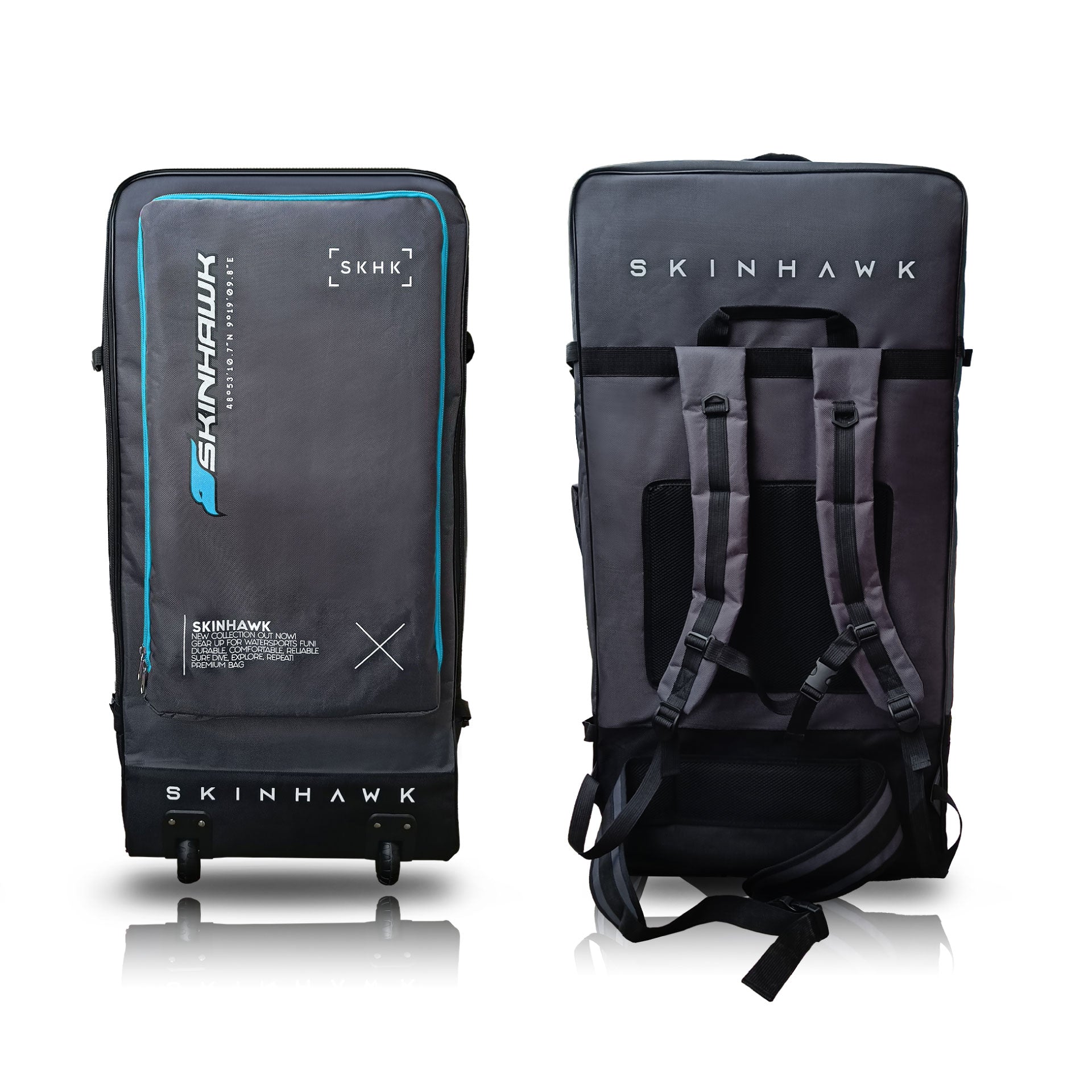 SKINHAWK Sac pour planche de SUP, Sac à dos robuste avec roulettes, Tissu indéchirable 1680D