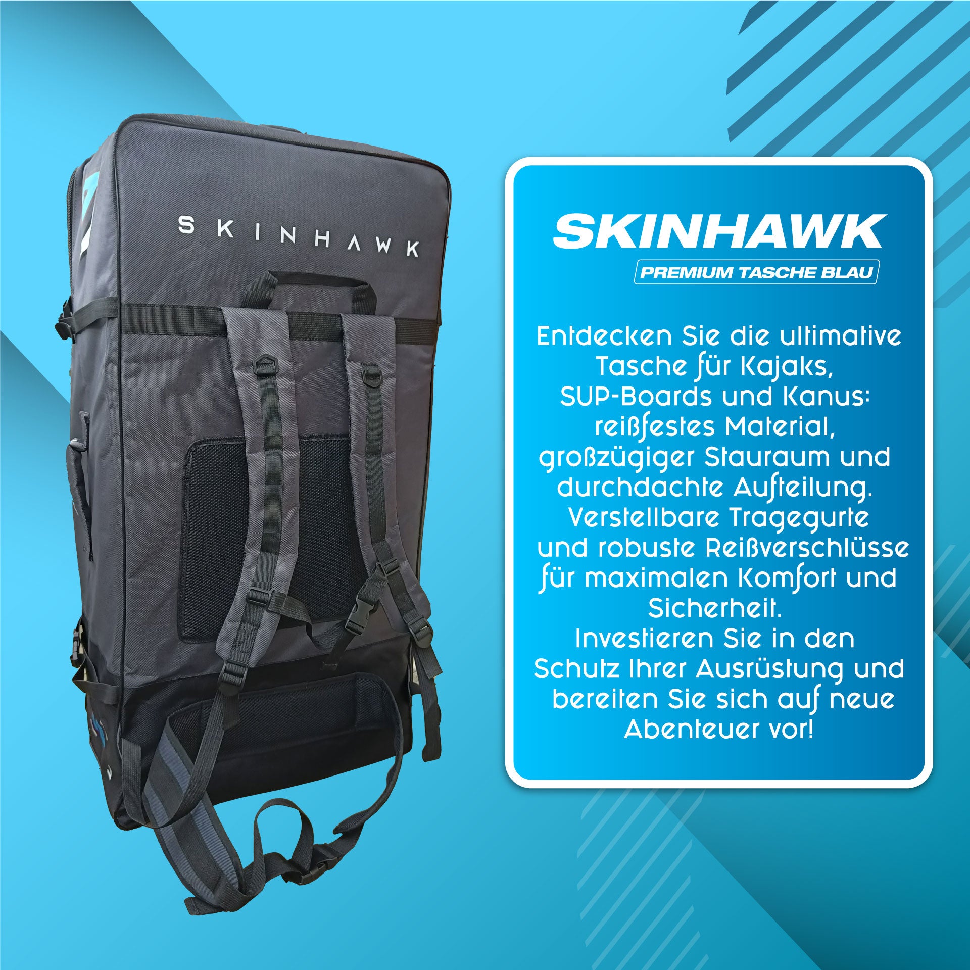 SKINHAWK Sac pour planche de SUP, Sac à dos robuste avec roulettes, Tissu indéchirable 1680D