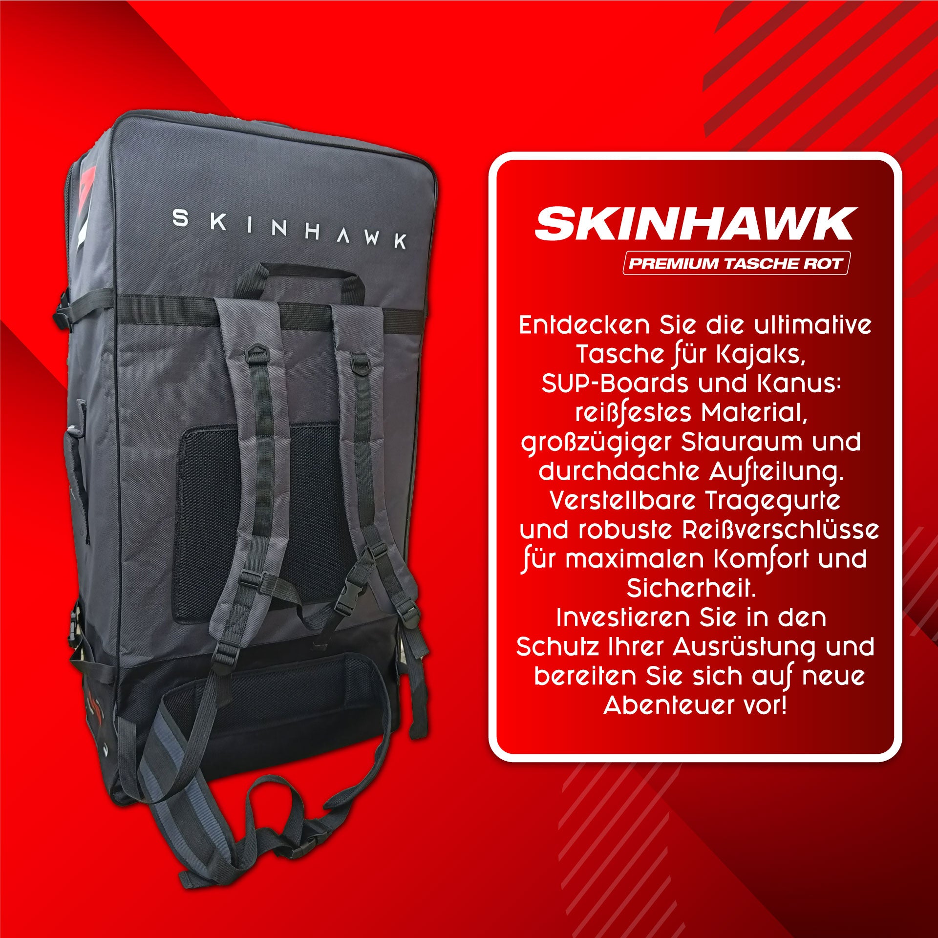SKINHAWK Sac pour planche de SUP, Sac à dos robuste avec roulettes, Tissu indéchirable 1680D