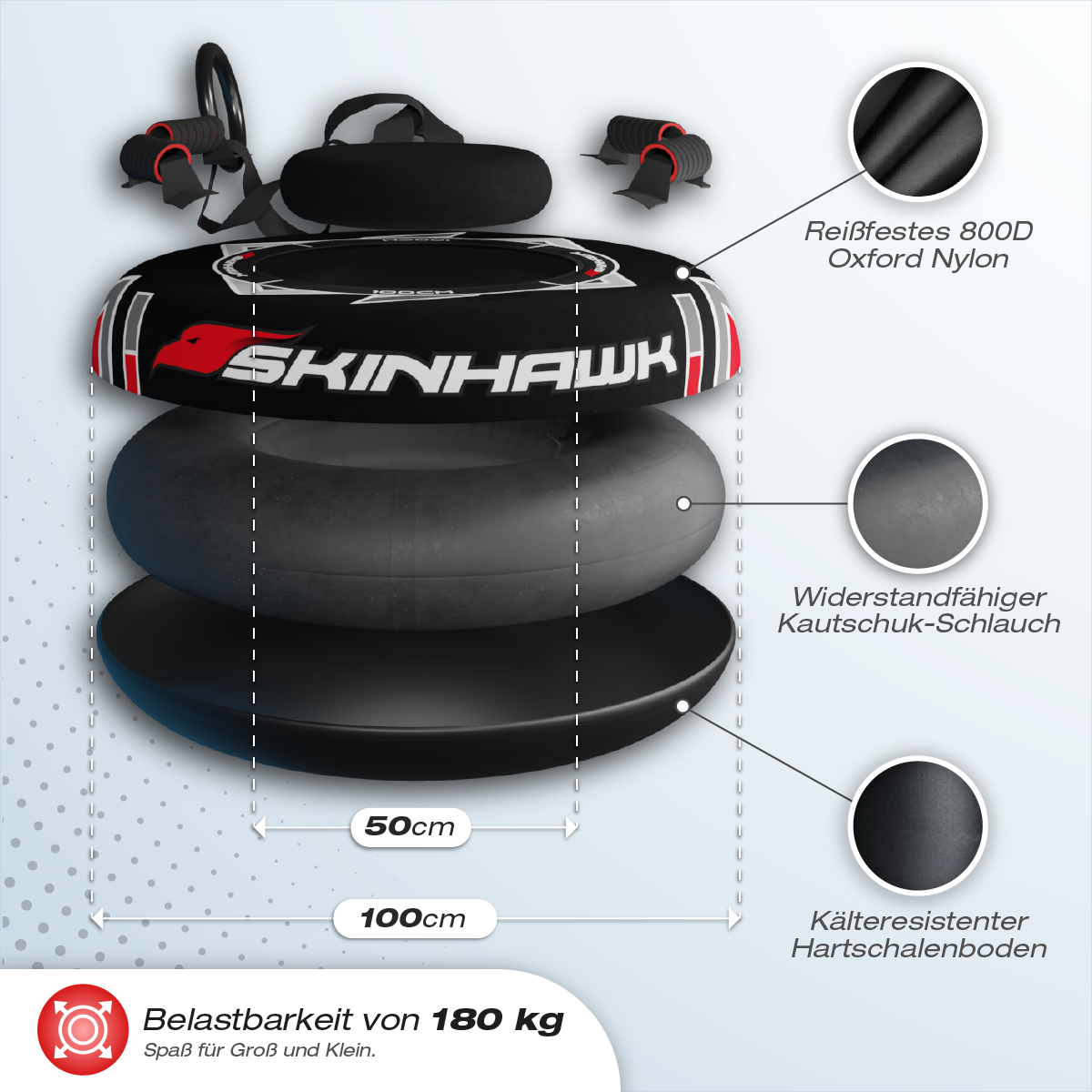 Skinhawk Profi Snowtube nero Ø100cm Pneumatico da slitta Pneumatico da neve
