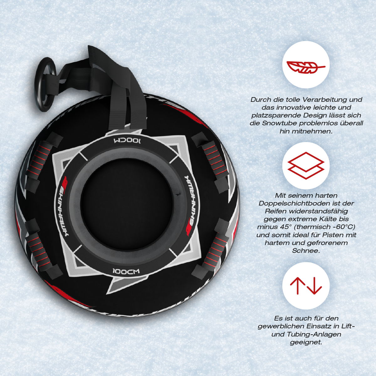 Skinhawk Profi Snowtube nero Ø100cm Pneumatico da slitta Pneumatico da neve