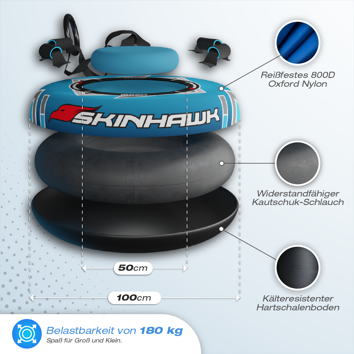 Skinhawk Profi Snowtube blu Ø100cm Pneumatico da slitta Pneumatico da neve