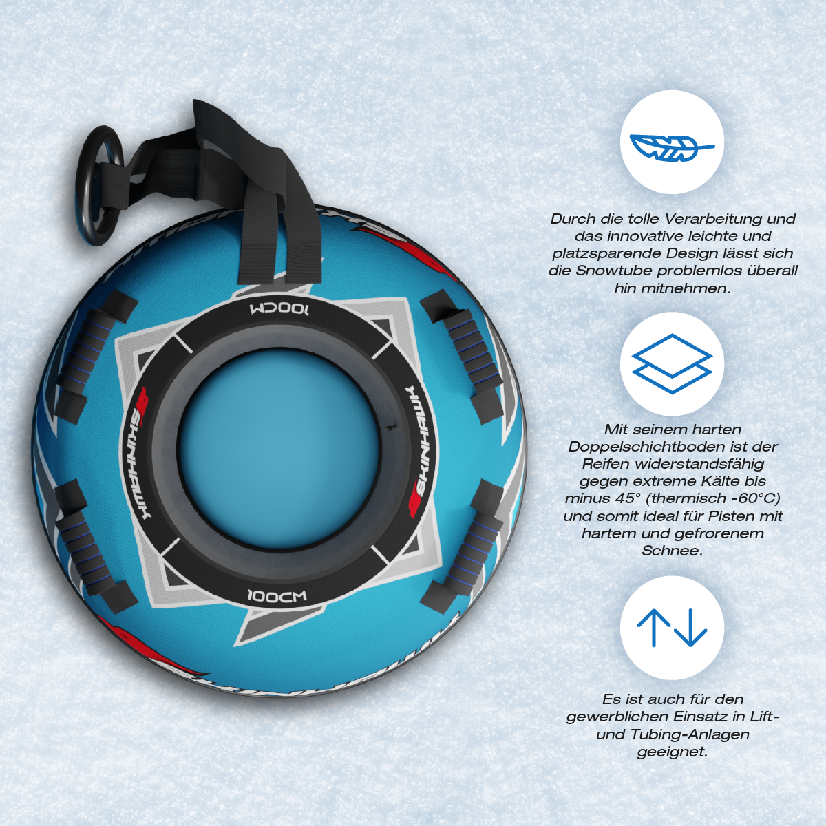 Skinhawk Profi Snowtube blu Ø100cm Pneumatico da slitta Pneumatico da neve