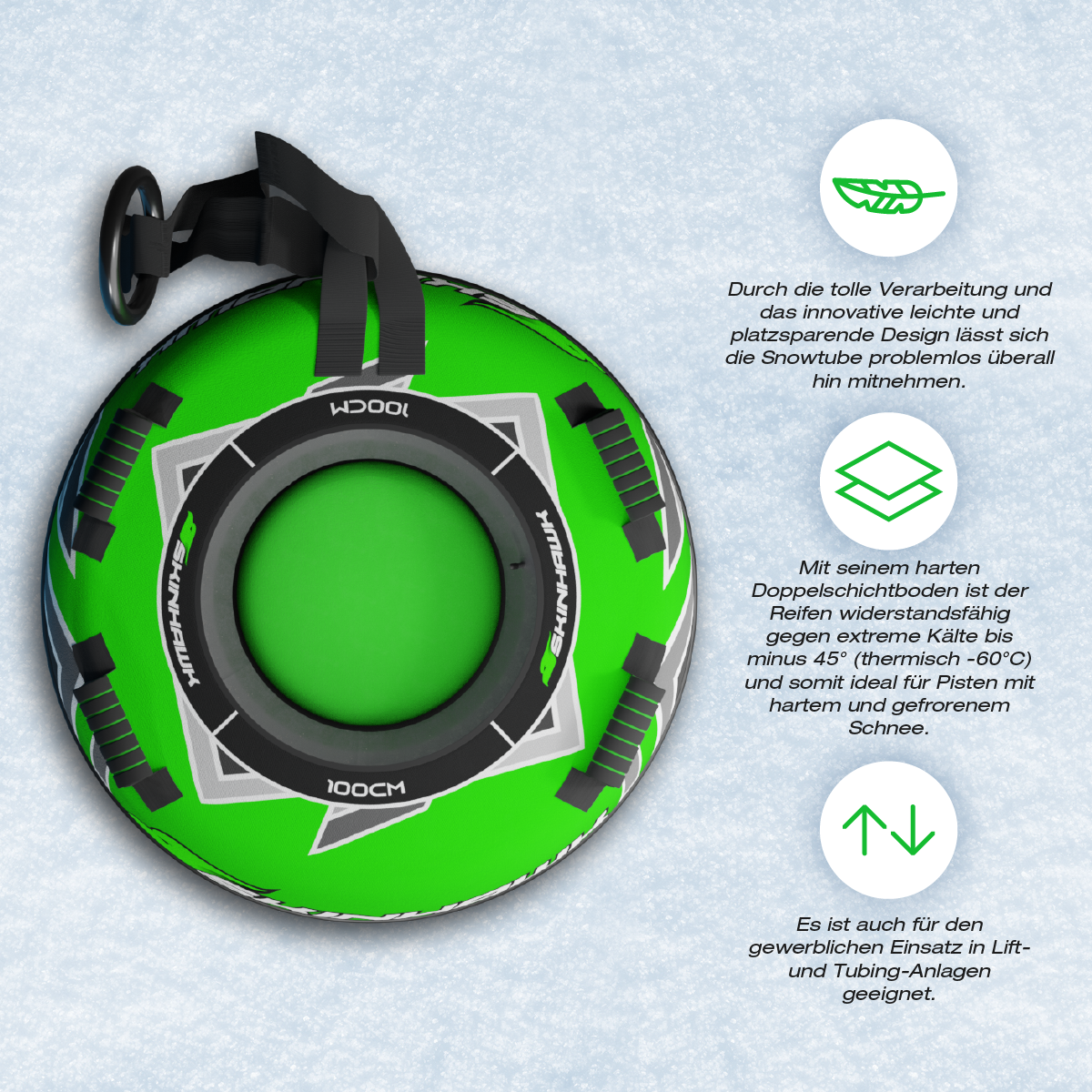 Skinhawk Profi Snowtube verde Ø100cm Pneumatico da slittino Pneumatico da neve