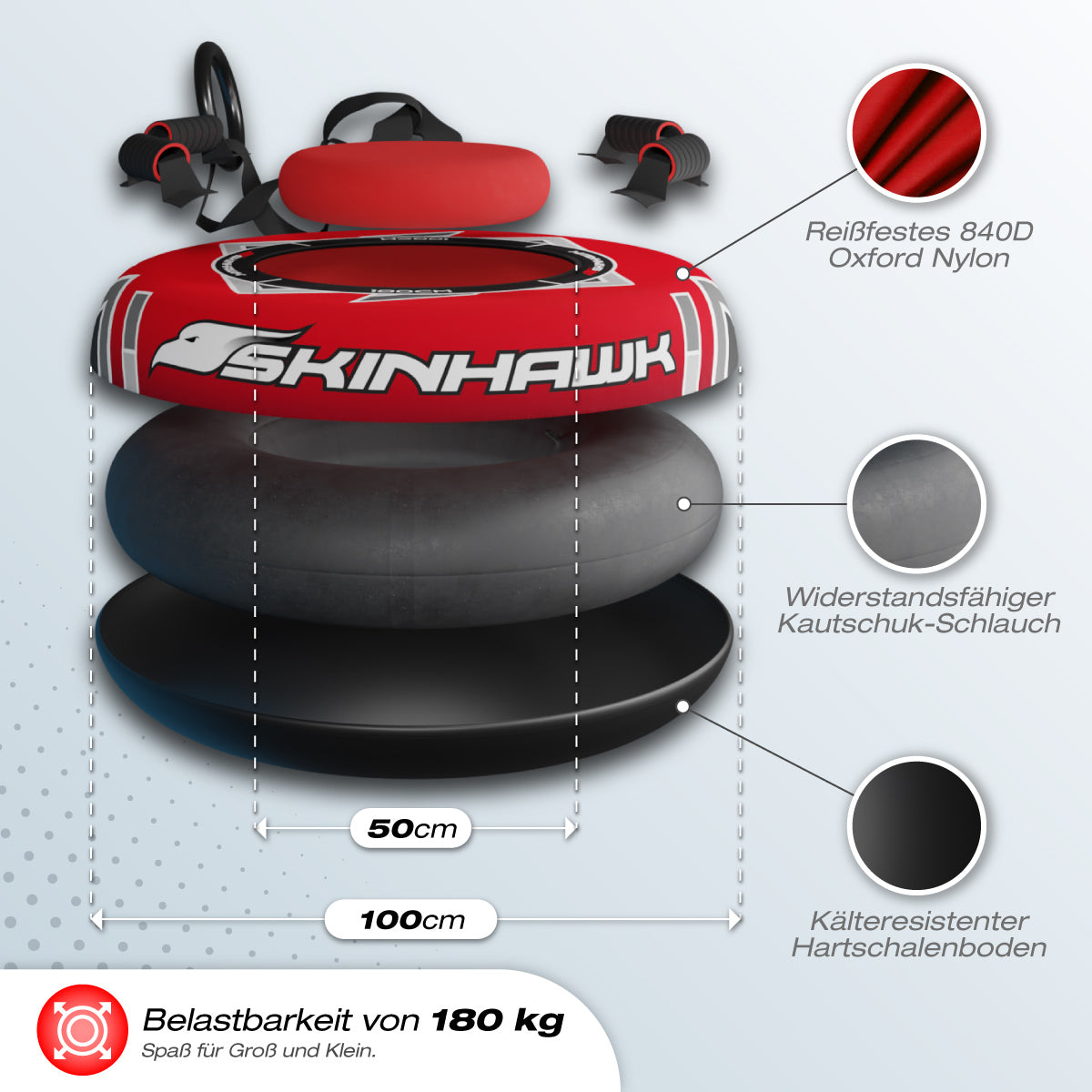 Skinhawk Snowtube für Erwachsene Ø100cm Rot