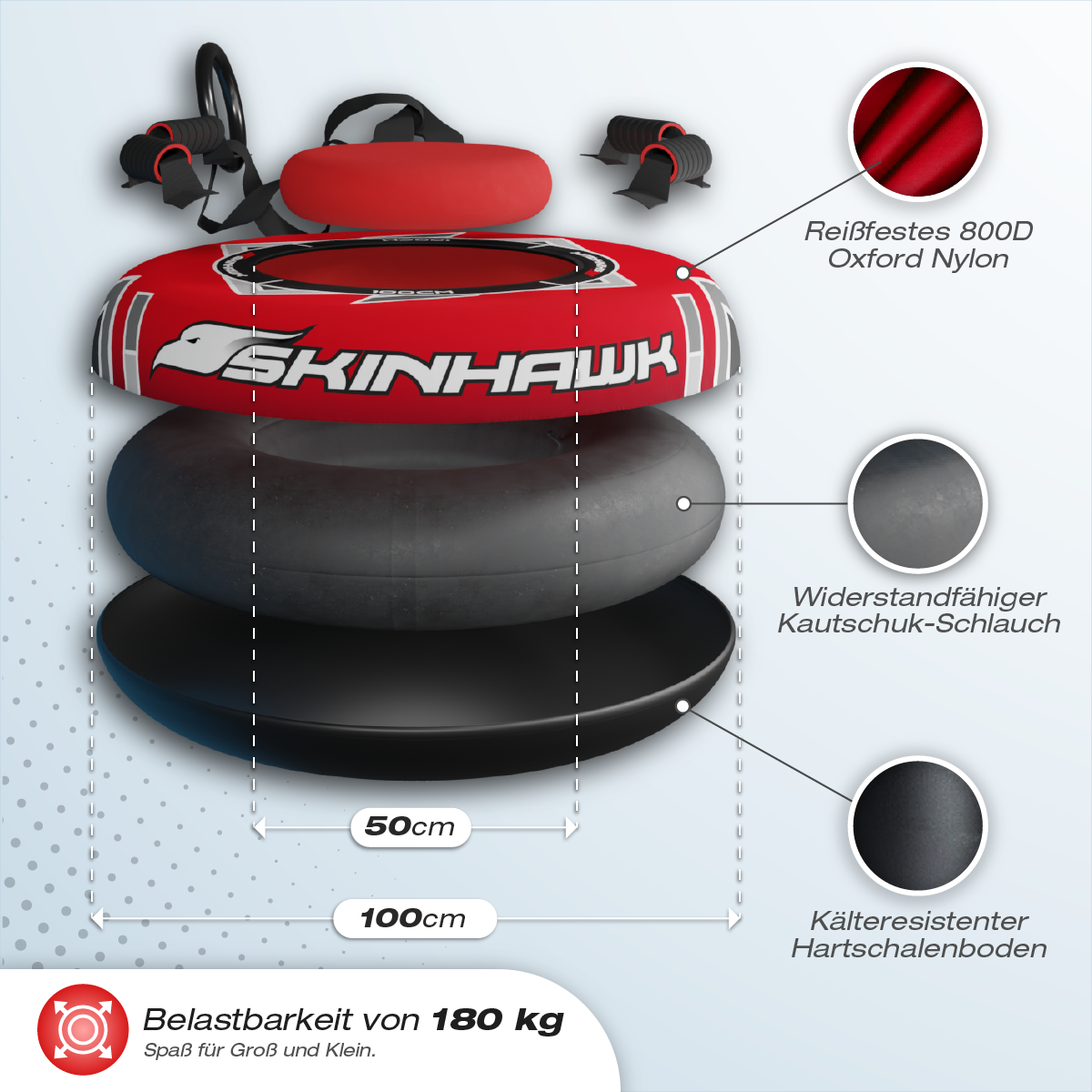 Skinhawk Profi Snowtube rosso Ø100cm Pneumatico da slitta Pneumatico da neve