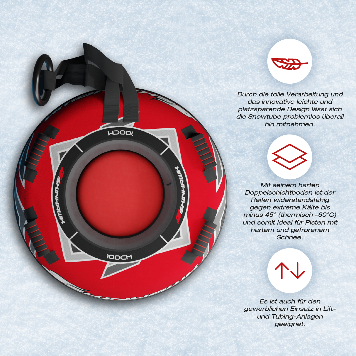 Skinhawk Profi Snowtube rosso Ø100cm Pneumatico da slitta Pneumatico da neve