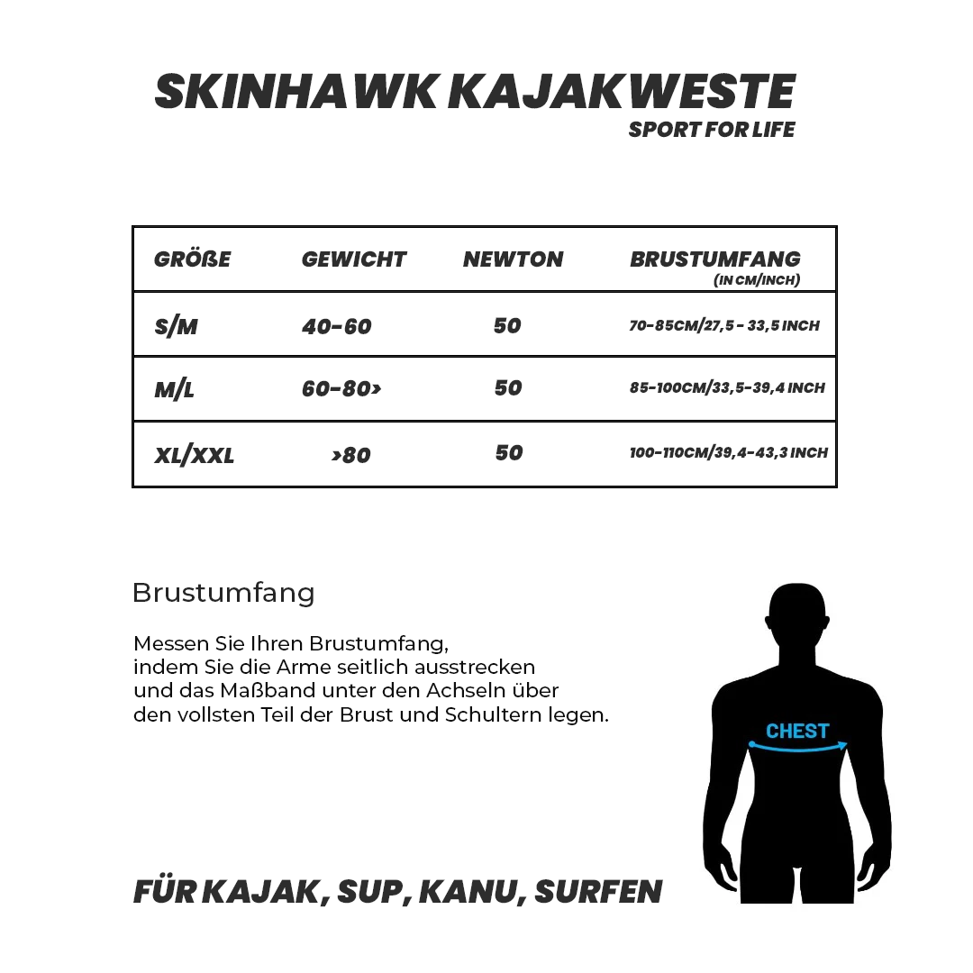 Chaleco salvavidas SKINHAWK 50N para kayak, SUP y otros deportes acuáticos