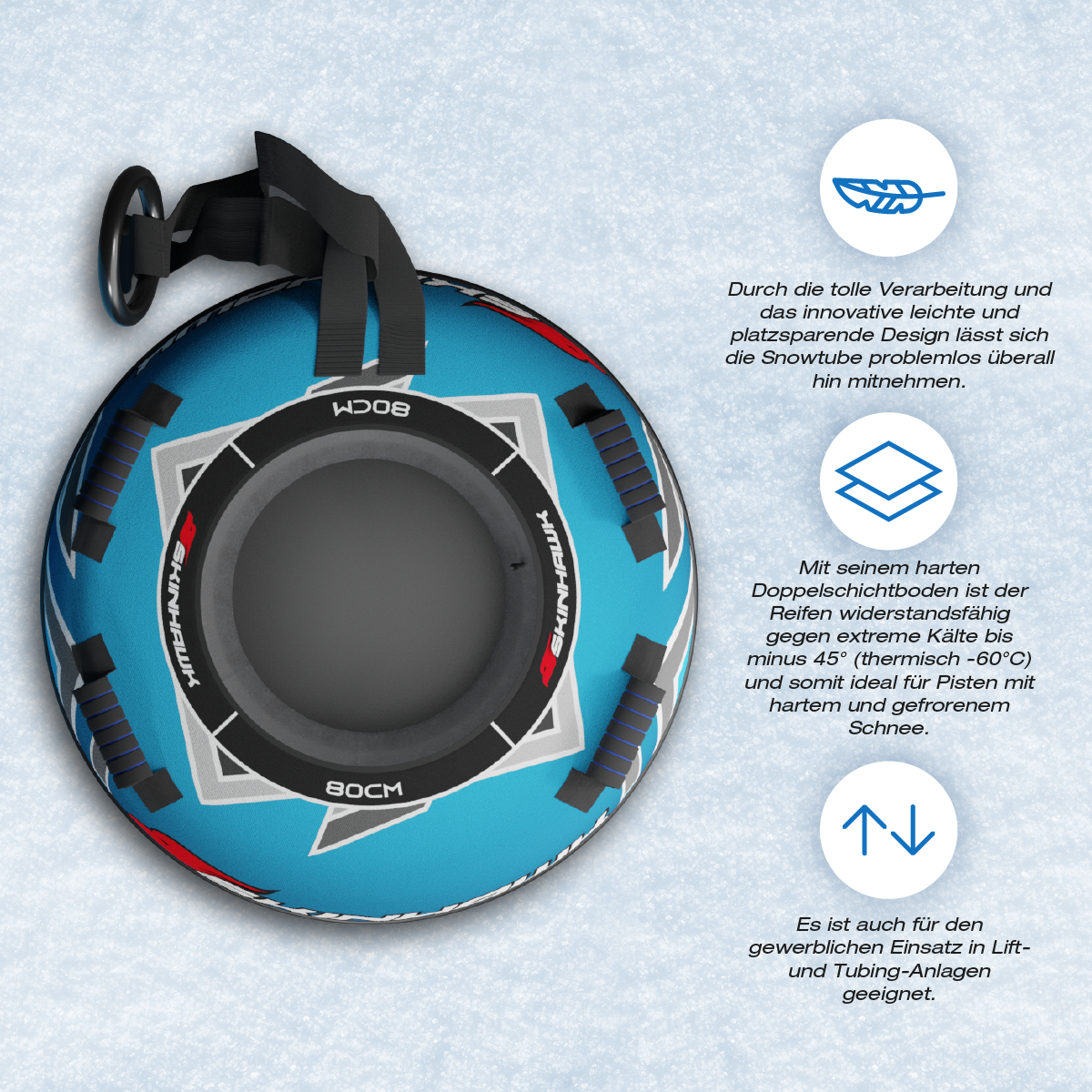 Skinhawk Profi Snowtube blu Ø80cm Pneumatico da slittino Pneumatico da neve