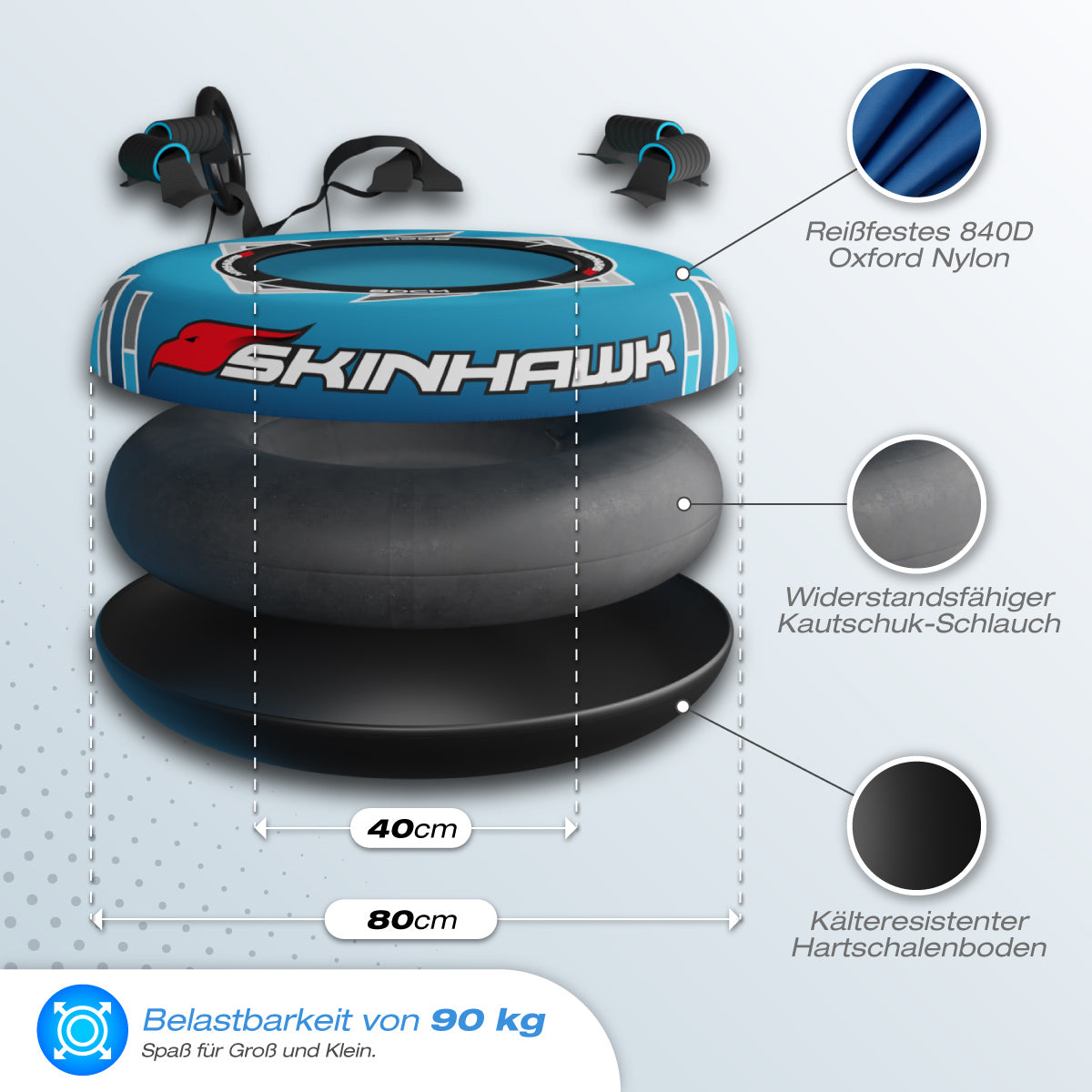 SKINHAWK Profi Snowtube Reifen Ø80cm BLAU