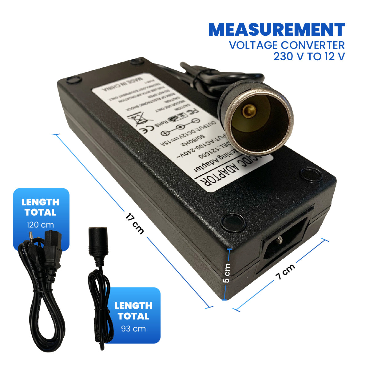 Convertisseur de tension 230V vers 12V Alimentation voiture 12V 15A avec prise allume-cigare 12V 15A AC-DC