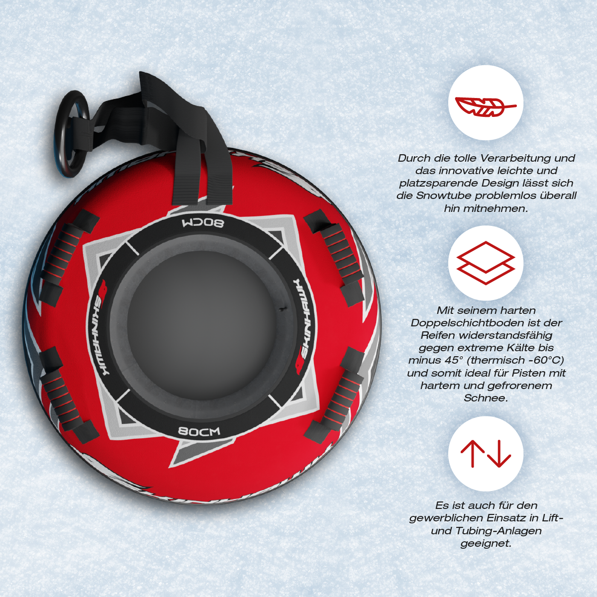 Skinhawk Profi Snowtube rosso Ø80cm Pneumatico da slittino Pneumatico da neve