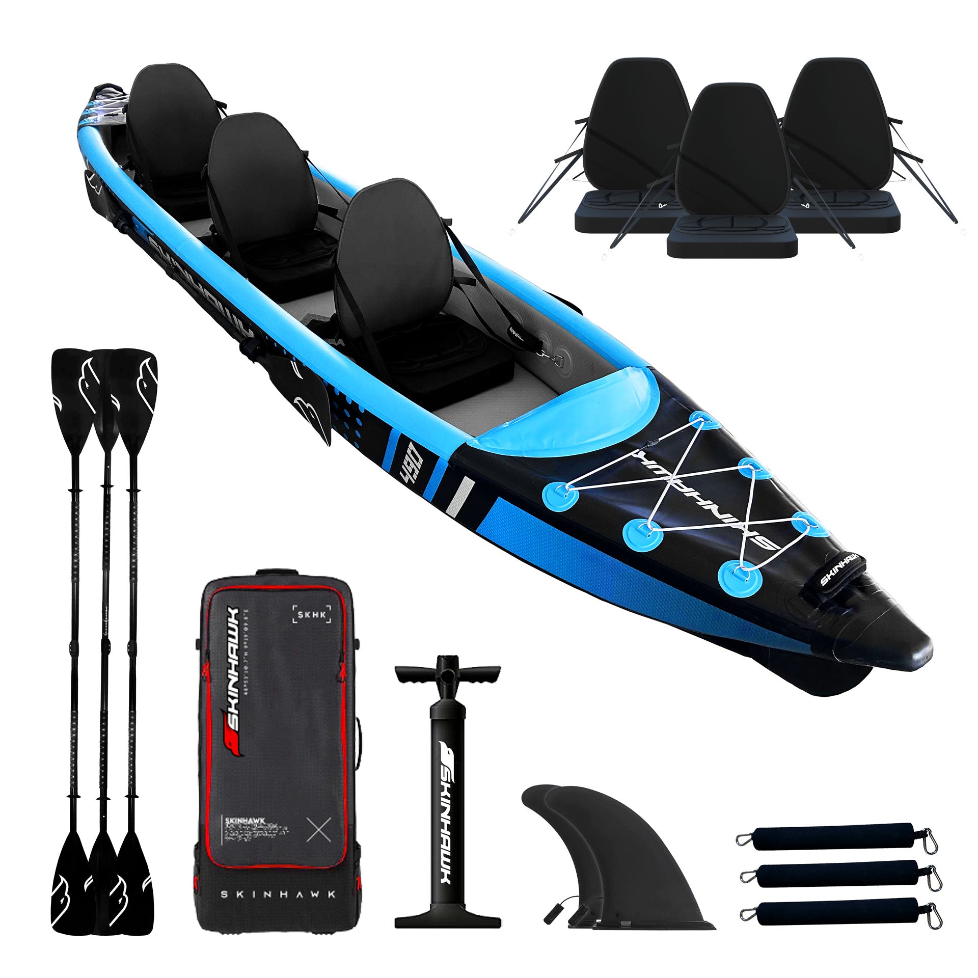 SKINHAWK Premium Full Drop Stitch bleu Kayak pneumatique 490 Canoë 490 x 85 cm