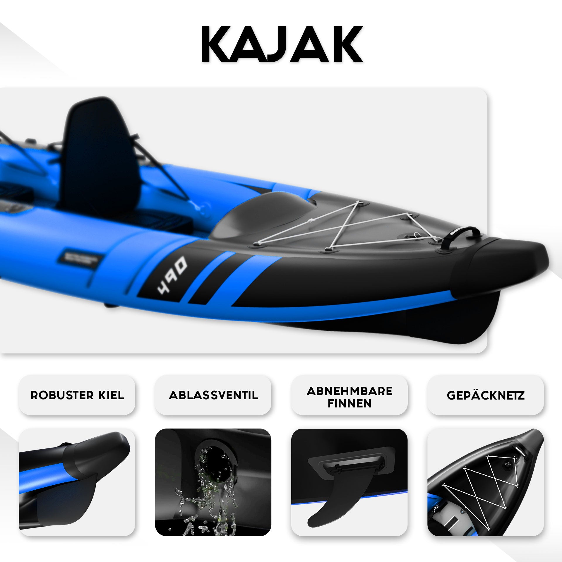 SKINHAWK PRESTIGE KAYAK TRIPLE 490CM X 96CM BLEU