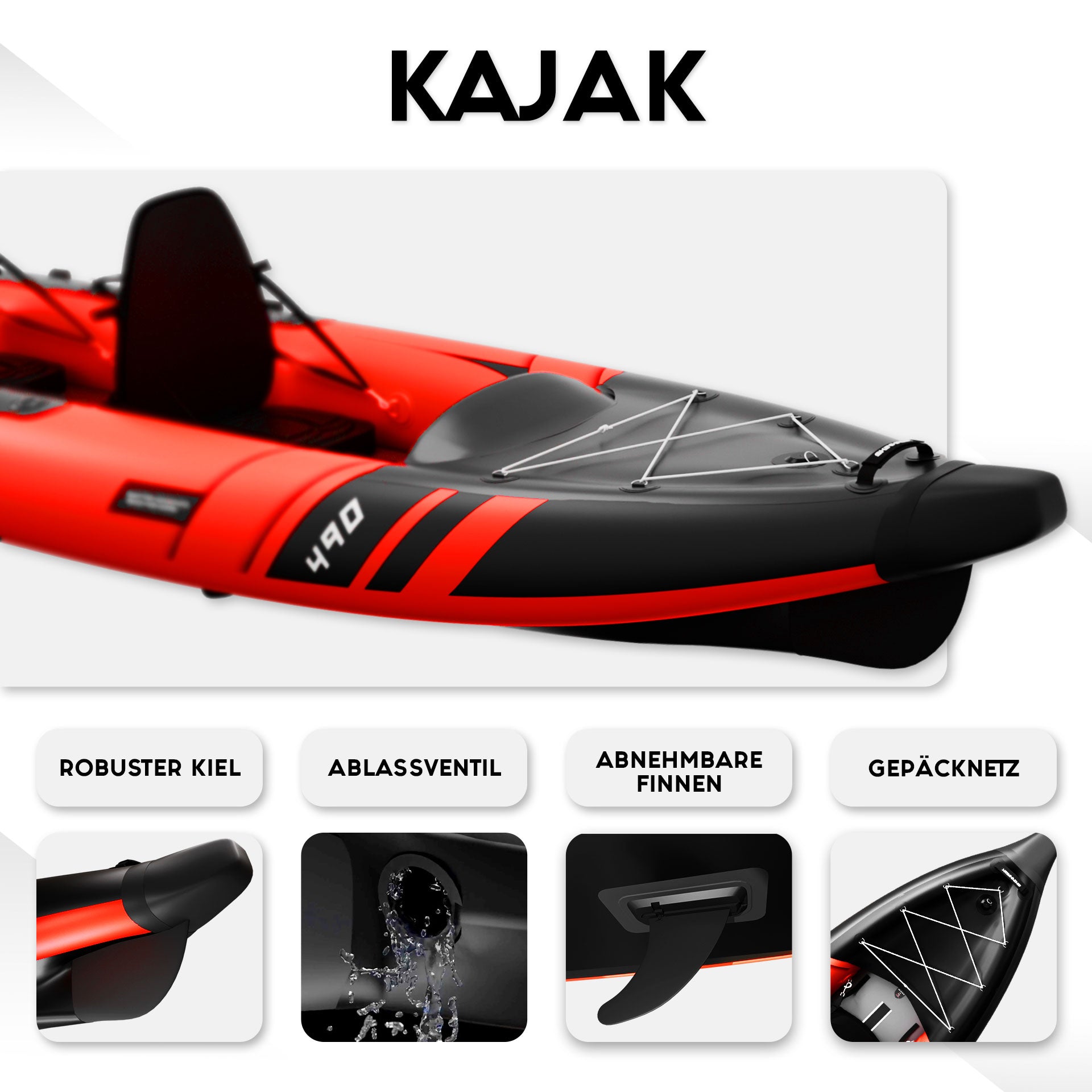 SKINHAWK PRESTIGE KAYAK TROIS PLACES 490CM X 96CM ROUGE