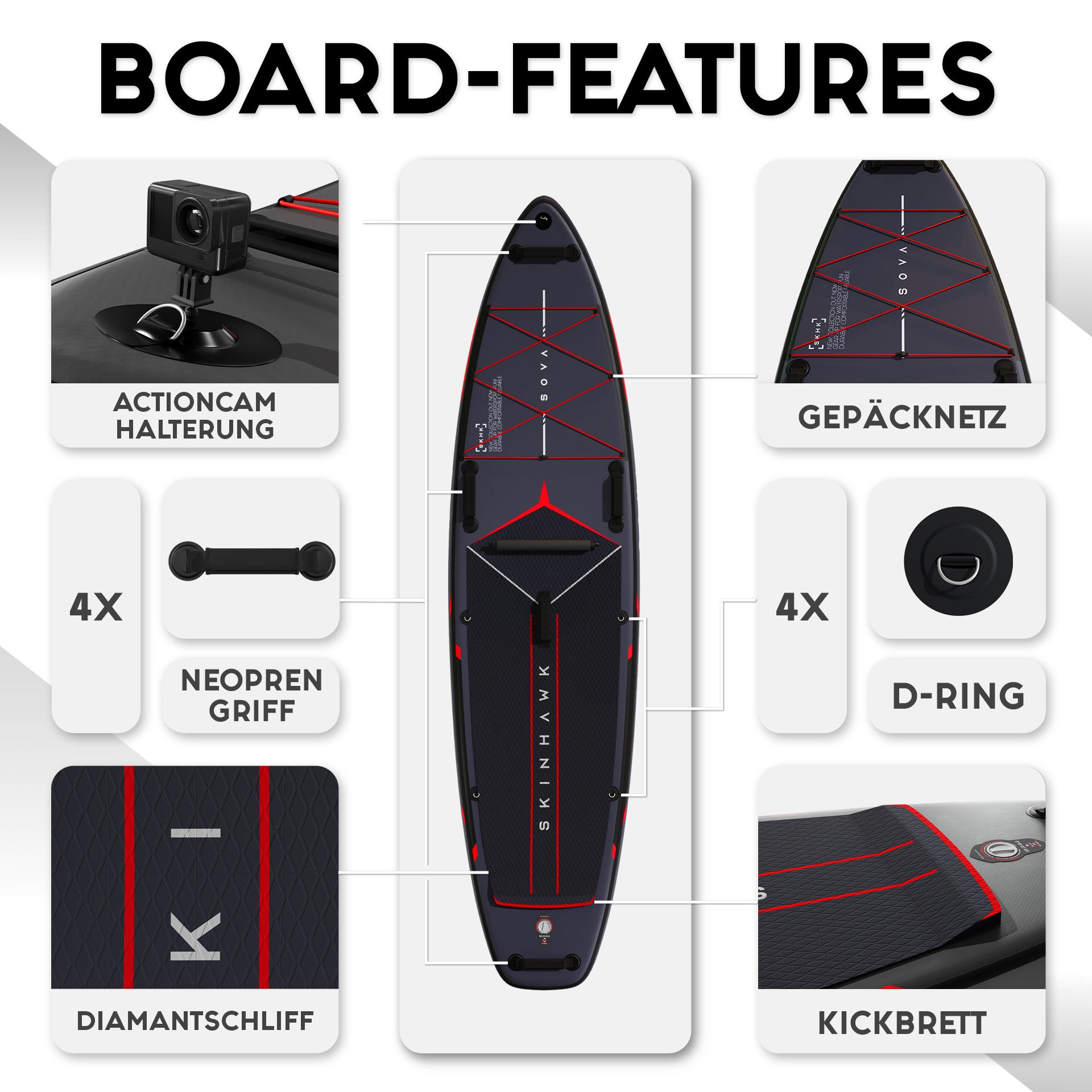 SKINHAWK SOVA12 SUP Board Black Set 366 x 85 x 15cm