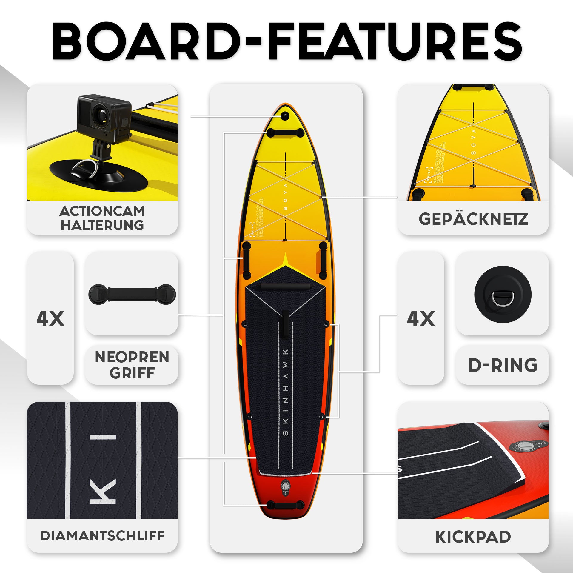 SKINHAWK SOVA12 SUP Board Set 366 x 85 x 15cm ORANGE