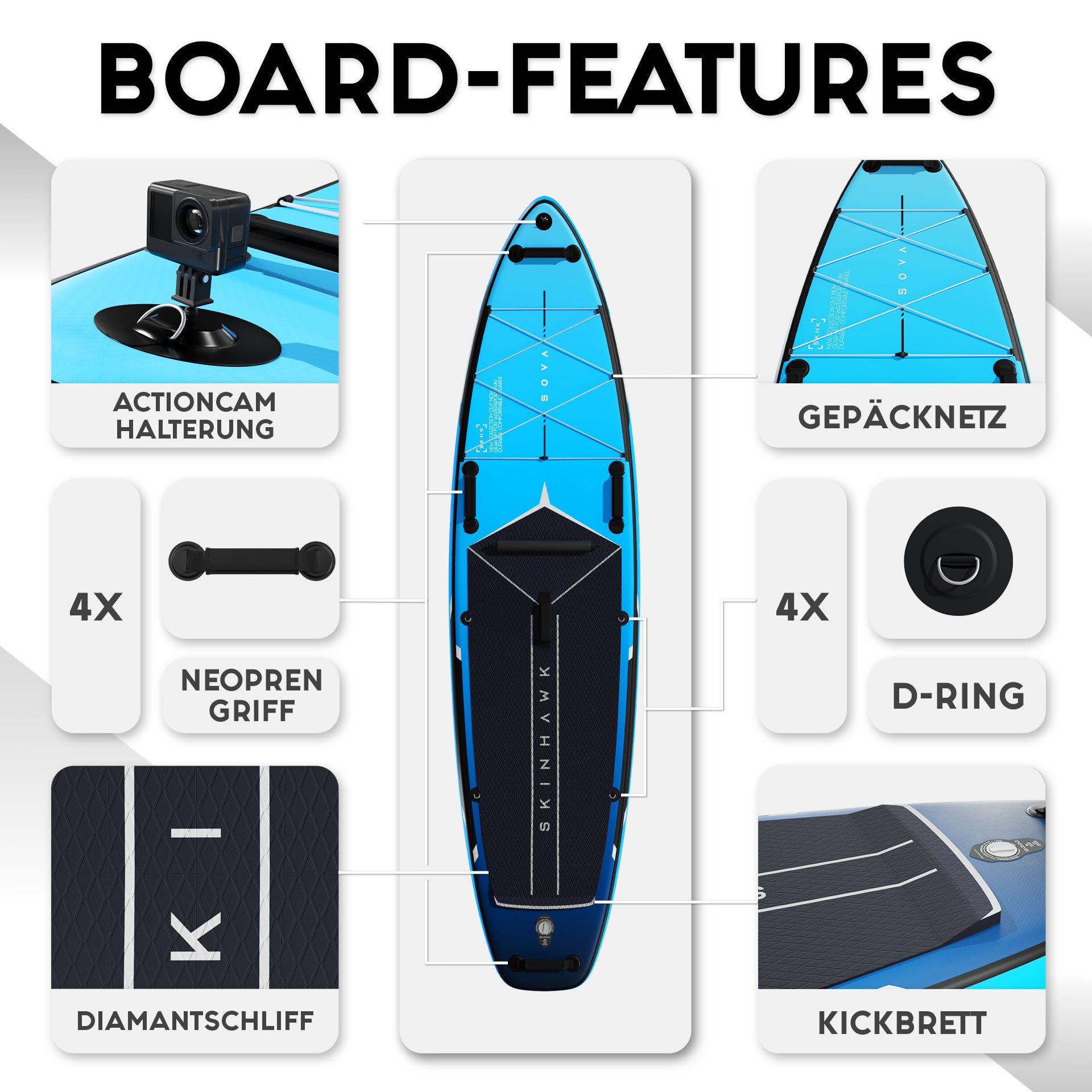 SKINHAWK SOVA12 SUP Board Blue Set 366 x 85 x 15cm